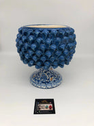 Portavaso Mezza Pigna Ceramica Caltagirone cm H.20 L.20 Artigianale Blu Antico Base Decorata DD CERAMICHE SICILIANE