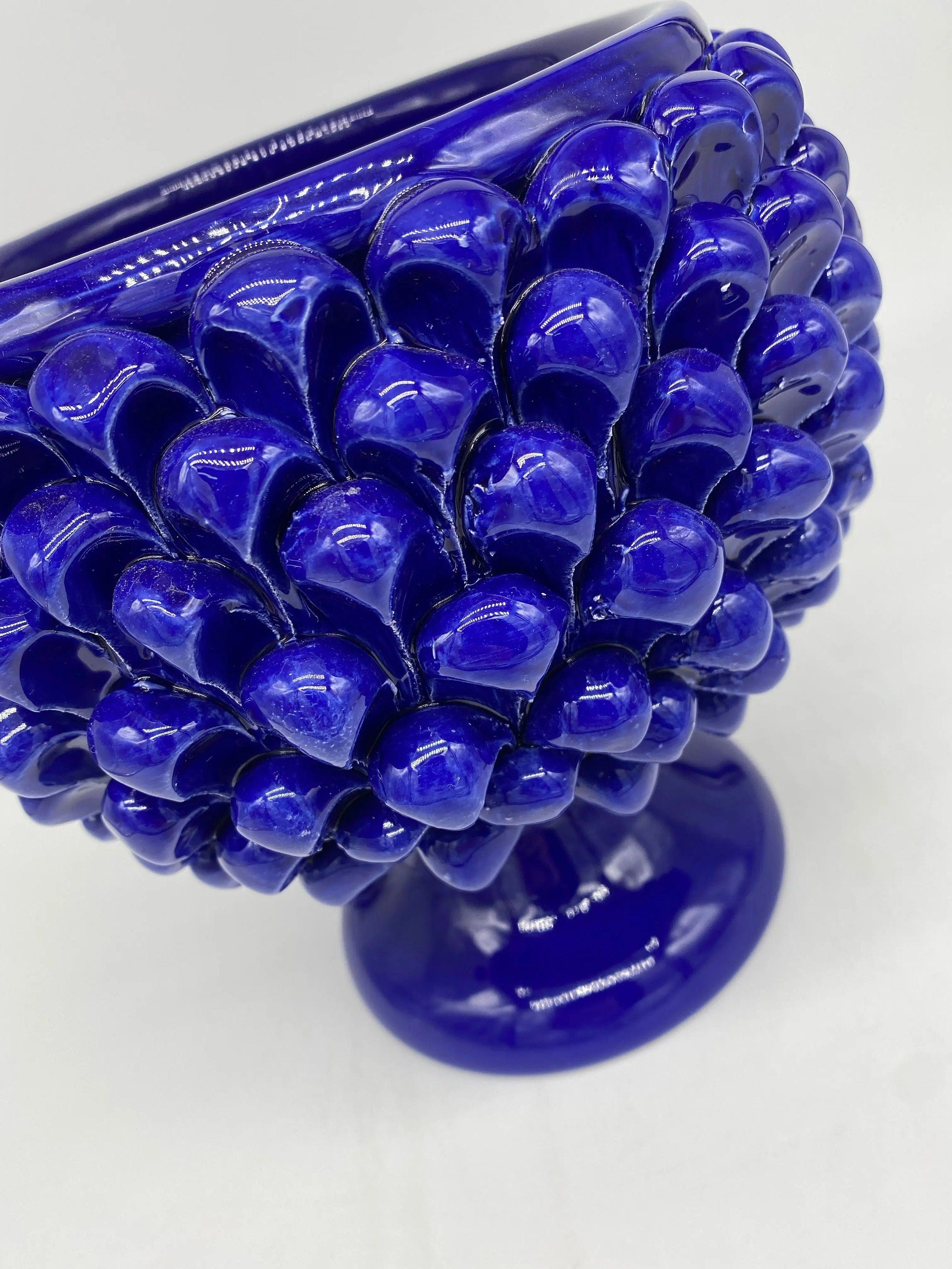 Portavaso Mezza Pigna Ceramica Caltagirone cm H.20 L.20 Artigianale Blu DD CERAMICHE SICILIANE