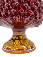 Portavaso Mezza Pigna Ceramica Caltagirone cm H.20 L.20 Artigianale Bordeaux Lucido Base Decorata DD CERAMICHE SICILIANE
