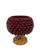 Portavaso Mezza Pigna Ceramica Caltagirone cm H.20 L.20 Artigianale Bordeaux Lucido Base Decorata DD CERAMICHE SICILIANE