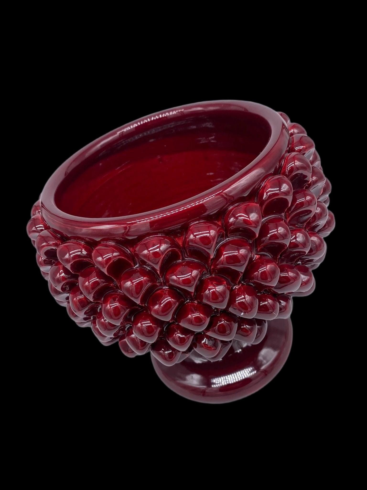 Portavaso Mezza Pigna Ceramica Caltagirone cm H.20 L.20 Artigianale Bordeaux DD CERAMICHE SICILIANE