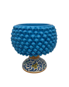 Portavaso Mezza Pigna Ceramica Caltagirone cm H.20 L.20 Artigianale Celeste Base Decorata DD CERAMICHE SICILIANE
