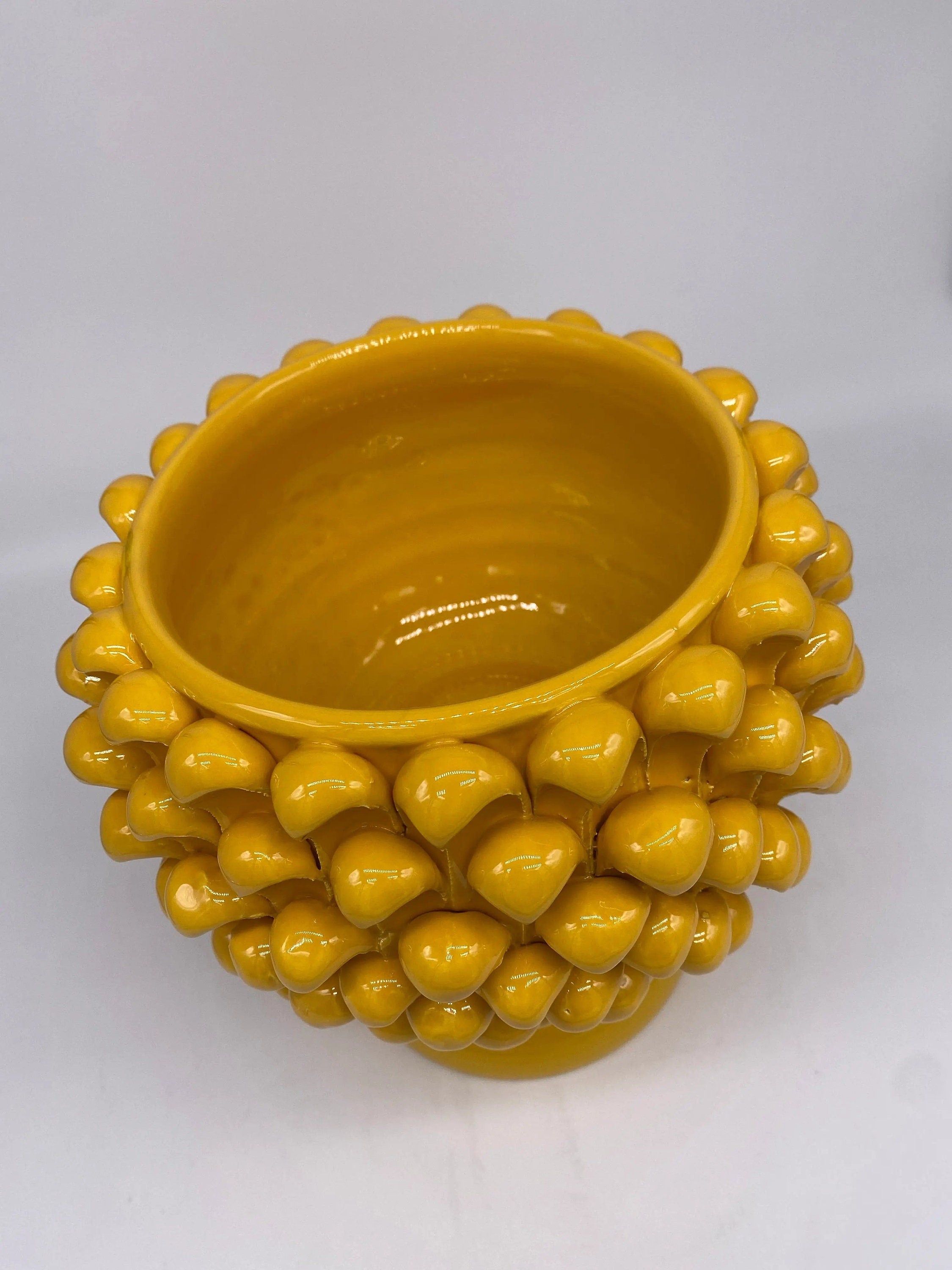 Portavaso Mezza Pigna Ceramica Caltagirone cm H.20 L.20 Artigianale Giallo DD CERAMICHE SICILIANE