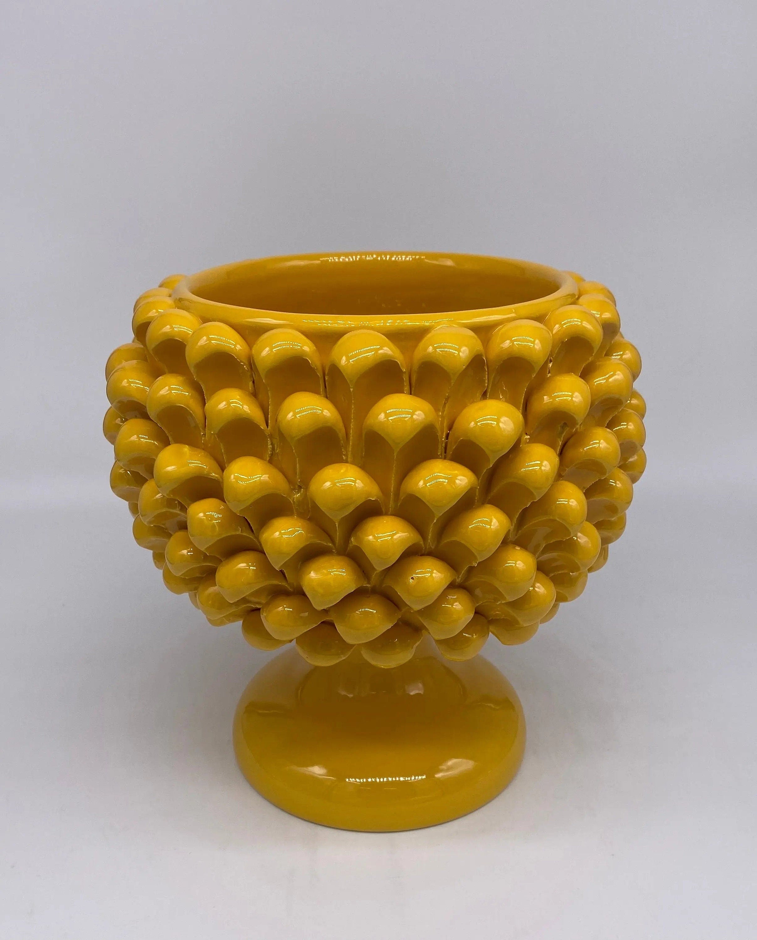 Portavaso Mezza Pigna Ceramica Caltagirone cm H.20 L.20 Artigianale Giallo DD CERAMICHE SICILIANE