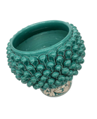 Portavaso Mezza Pigna Ceramica Caltagirone cm H.20 L.20 Artigianale Verde Cristallo Base Decorata - DD CERAMICHE SICILIANE