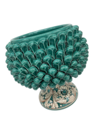 Portavaso Mezza Pigna Ceramica Caltagirone cm H.20 L.20 Artigianale Verde Cristallo Base Decorata - DD CERAMICHE SICILIANE