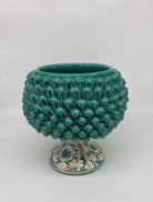 Portavaso Mezza Pigna Ceramica Caltagirone cm H.20 L.20 Artigianale Verde Cristallo Base Decorata DD CERAMICHE SICILIANE