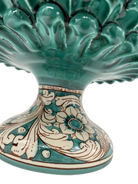 Portavaso Mezza Pigna Ceramica Caltagirone cm H.20 L.20 Artigianale Verde Cristallo Base Decorata - DD CERAMICHE SICILIANE