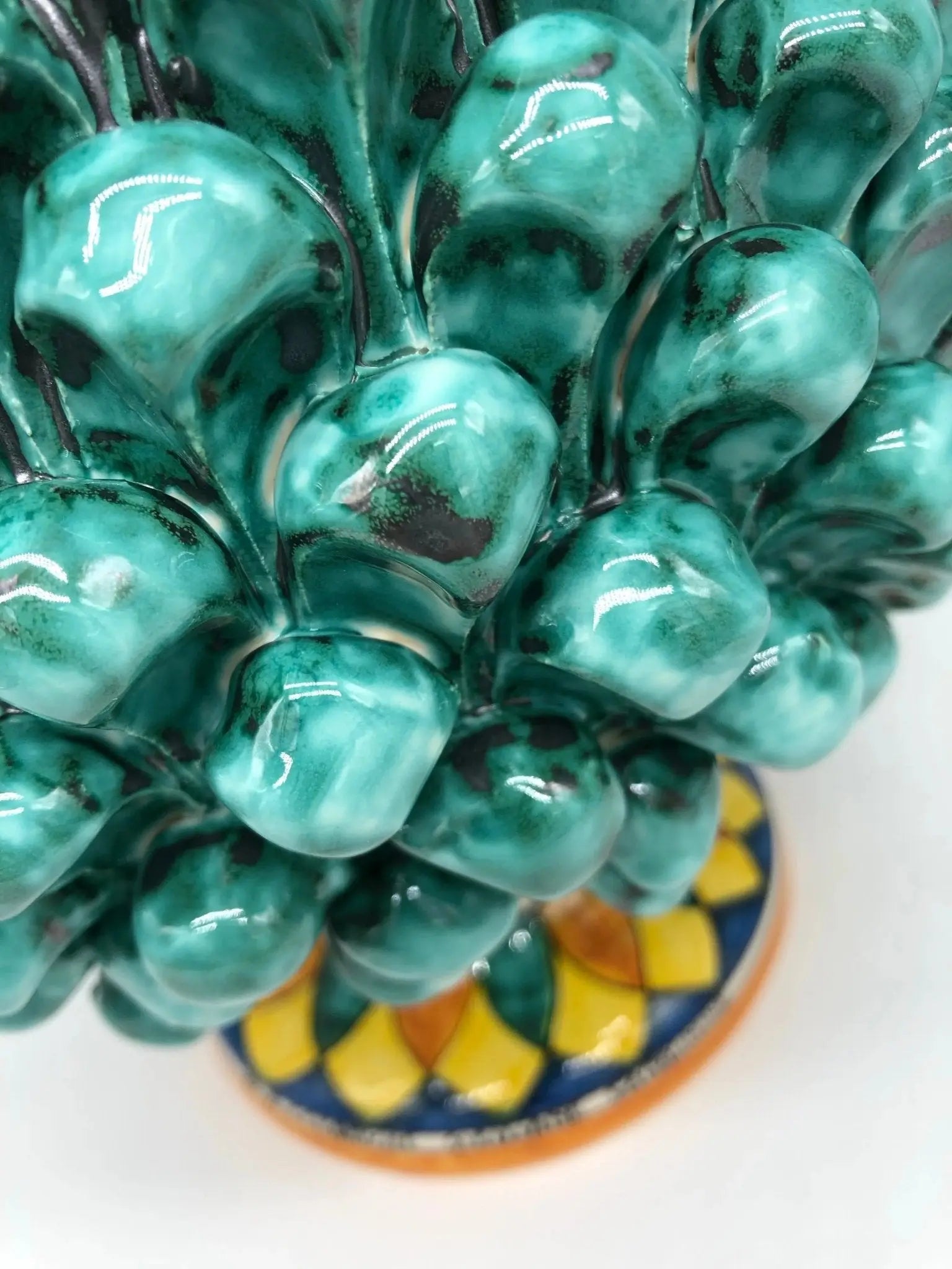 Portavaso Mezza Pigna Ceramica Caltagirone cm H.25 L.25 Artigianale Verde Acqua Base Decorata - DD CERAMICHE SICILIANE