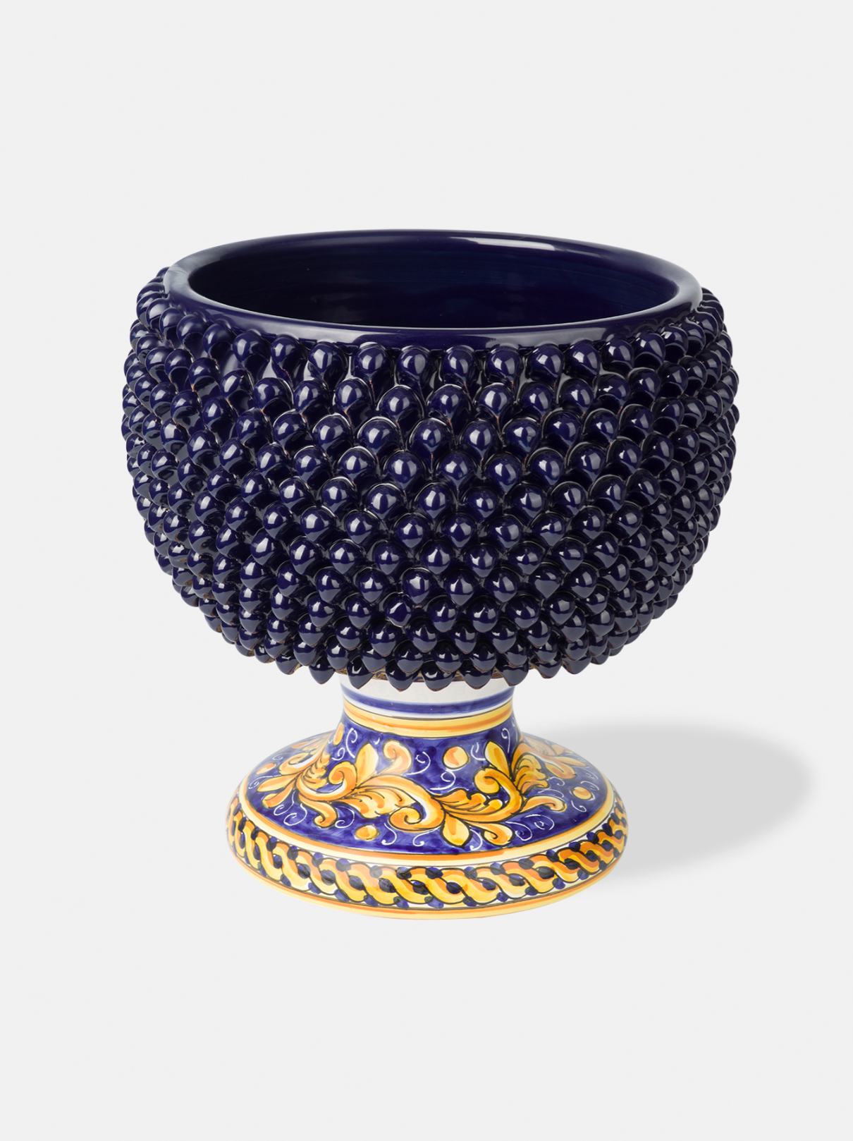 Portavaso Mezza Pigna TDS Ceramica Caltagirone cm H.32 L.30 Artigianale Blu Base Decorata - MEZZE PIGNE