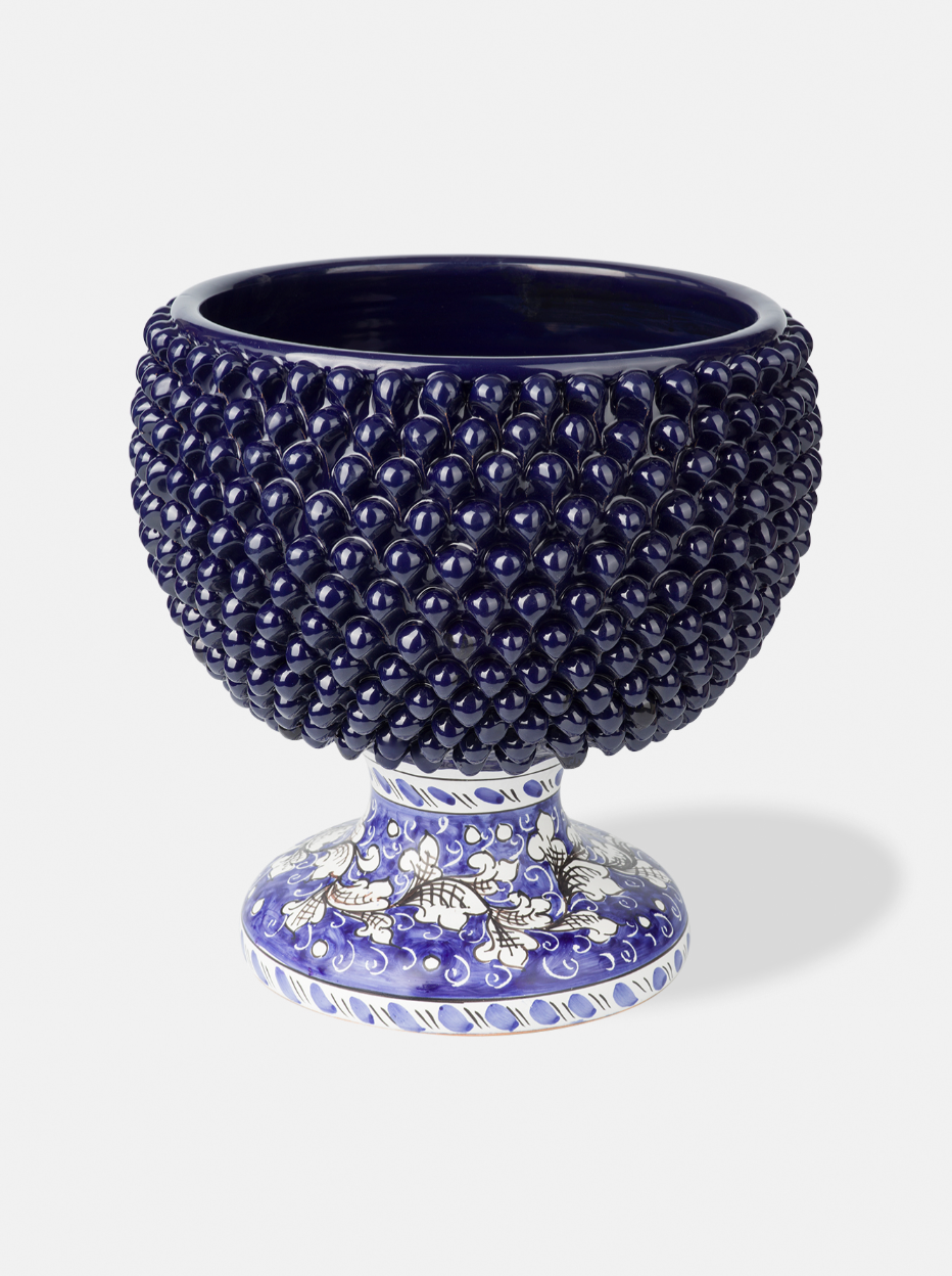 Mezza Pigna Ceramica Caltagirone cm H.32 L.30 Artigianale TD Blu Base Decorata V.2 - MEZZE PIGNE