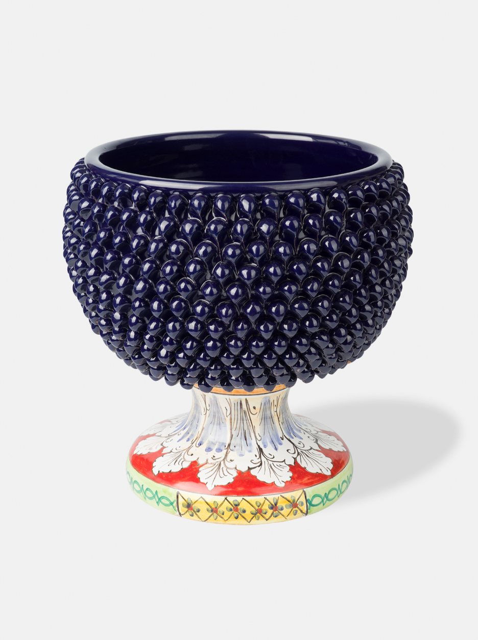Mezza Pigna Ceramica Caltagirone cm H.32 L.30 Artigianale TD Blu Base Decorata V.3 - MEZZE PIGNE