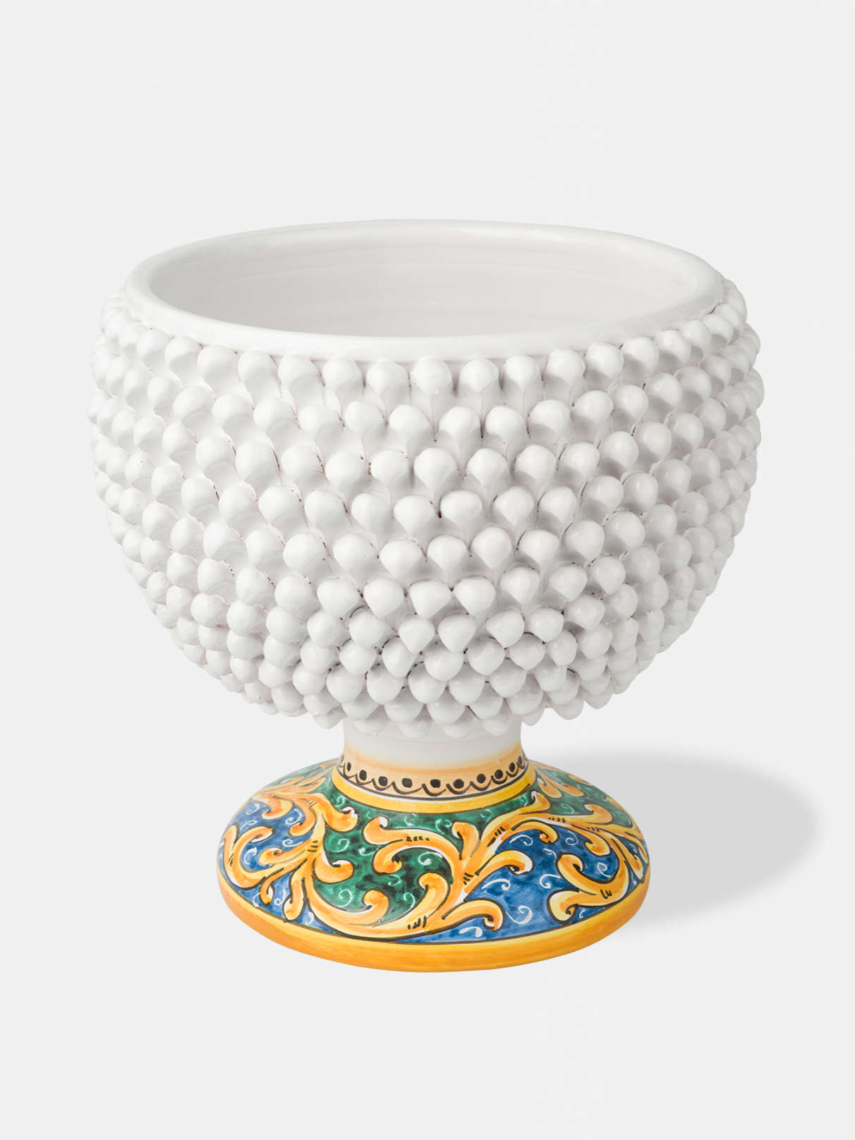Portavaso Mezza Pigna TDS Ceramica Caltagirone cm H.32 L.30 Artigianale Bianco Base Decorata - MEZZE PIGNE