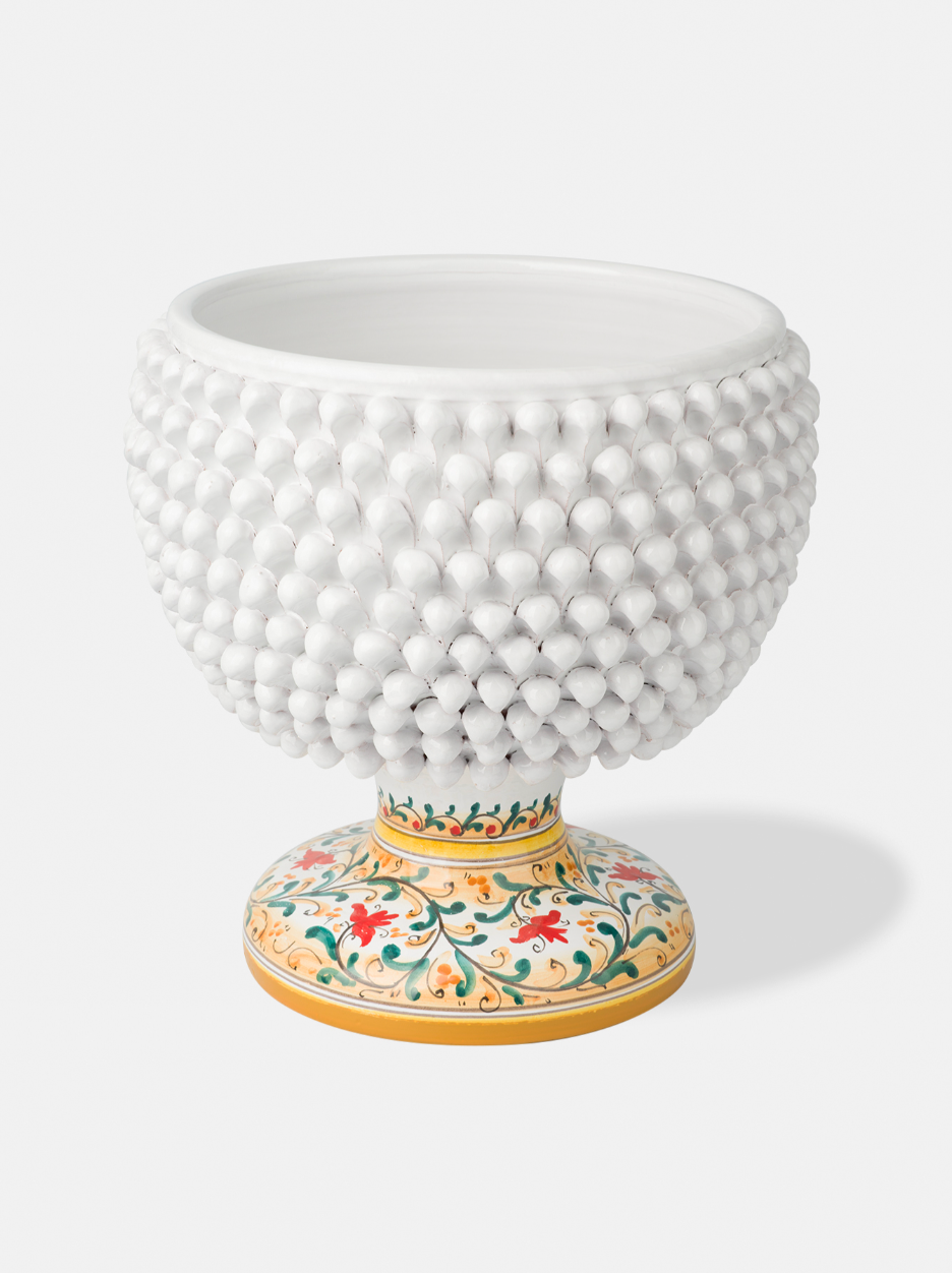 Mezza Pigna Ceramica Caltagirone cm H.32 L.30 Artigianale TDS Bianco Base Decorata V.2 - MEZZE PIGNE