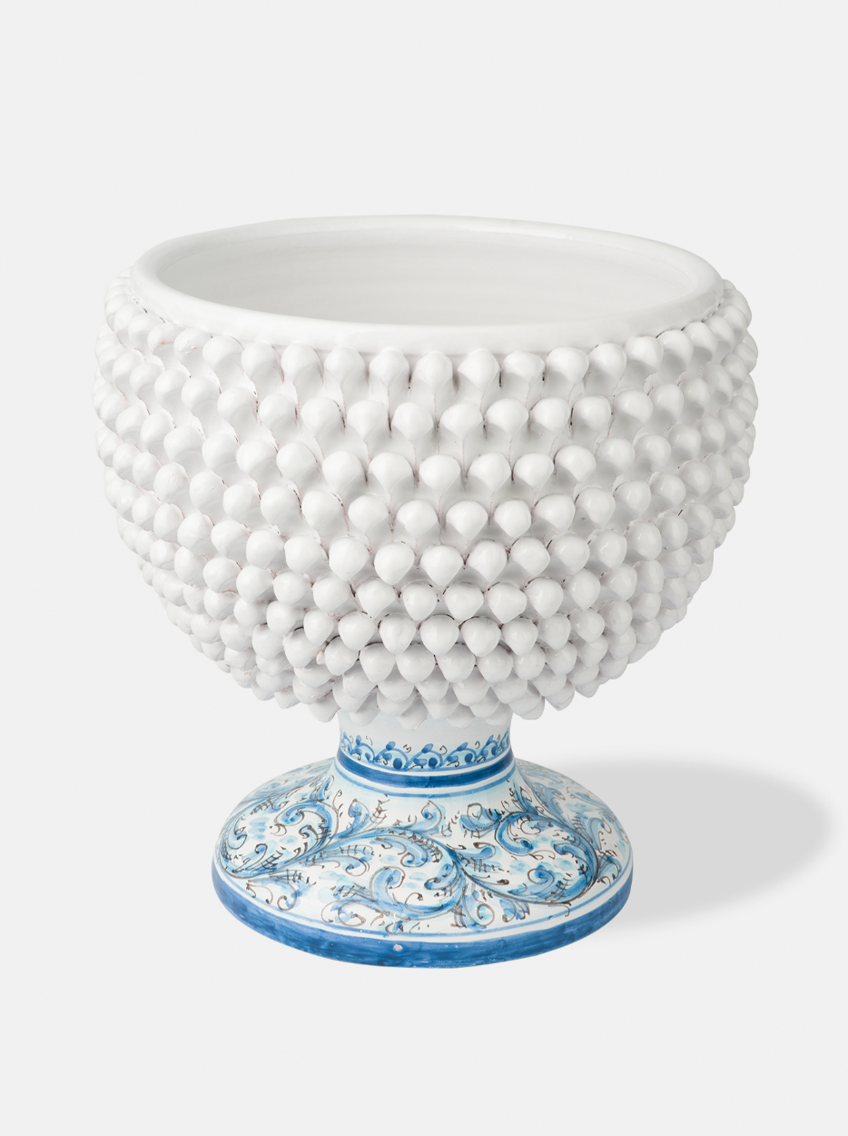 Mezza Pigna Ceramica Caltagirone cm H.32 L.30 Artigianale TDS Bianco Base Decorata V.3 - MEZZE PIGNE
