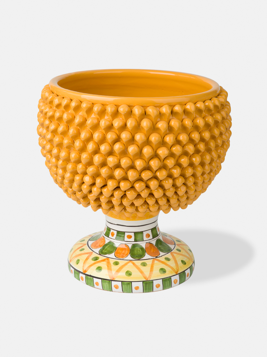 Mezza Pigna Ceramica Caltagirone cm H.32 L.30 Artigianale TDS Giallo Base Decorata V.2 - MEZZE PIGNE