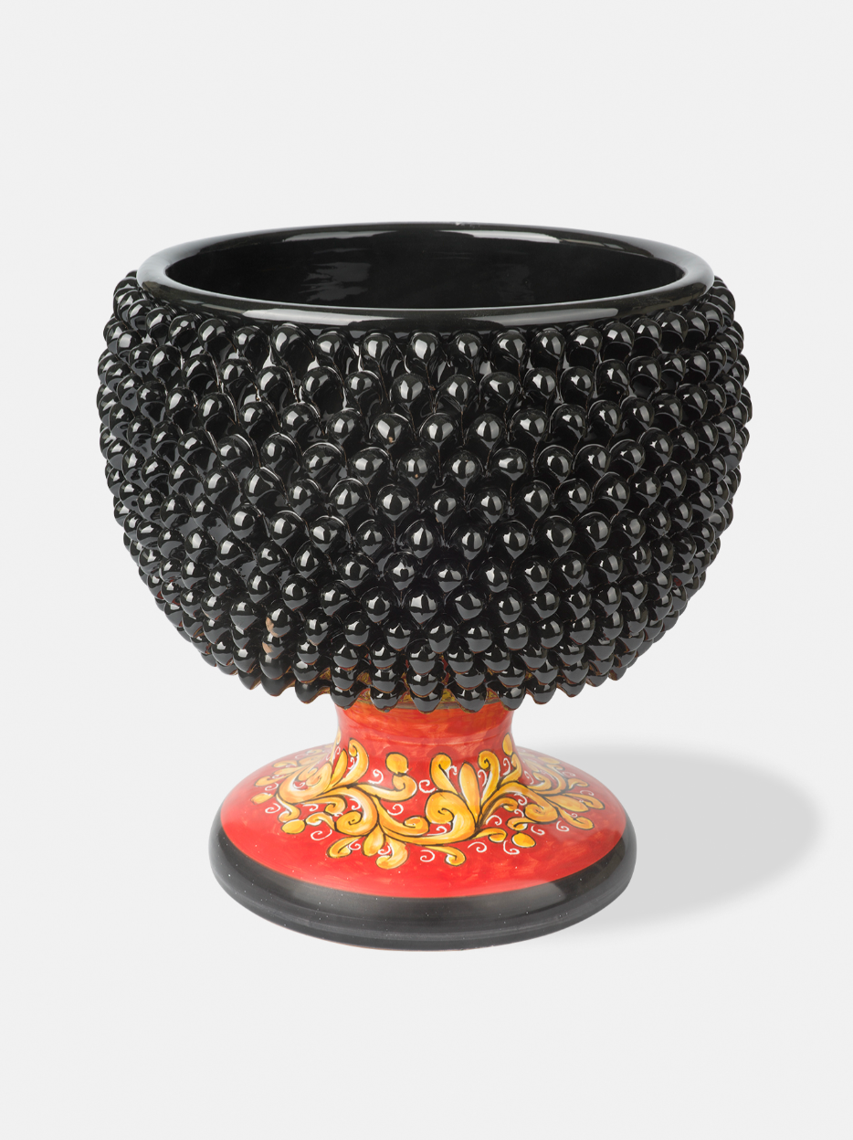 Mezza Pigna Ceramica Caltagirone cm H.32 L.30 Artigianale TDS Nero Base Decorata V.5 - MEZZE PIGNE