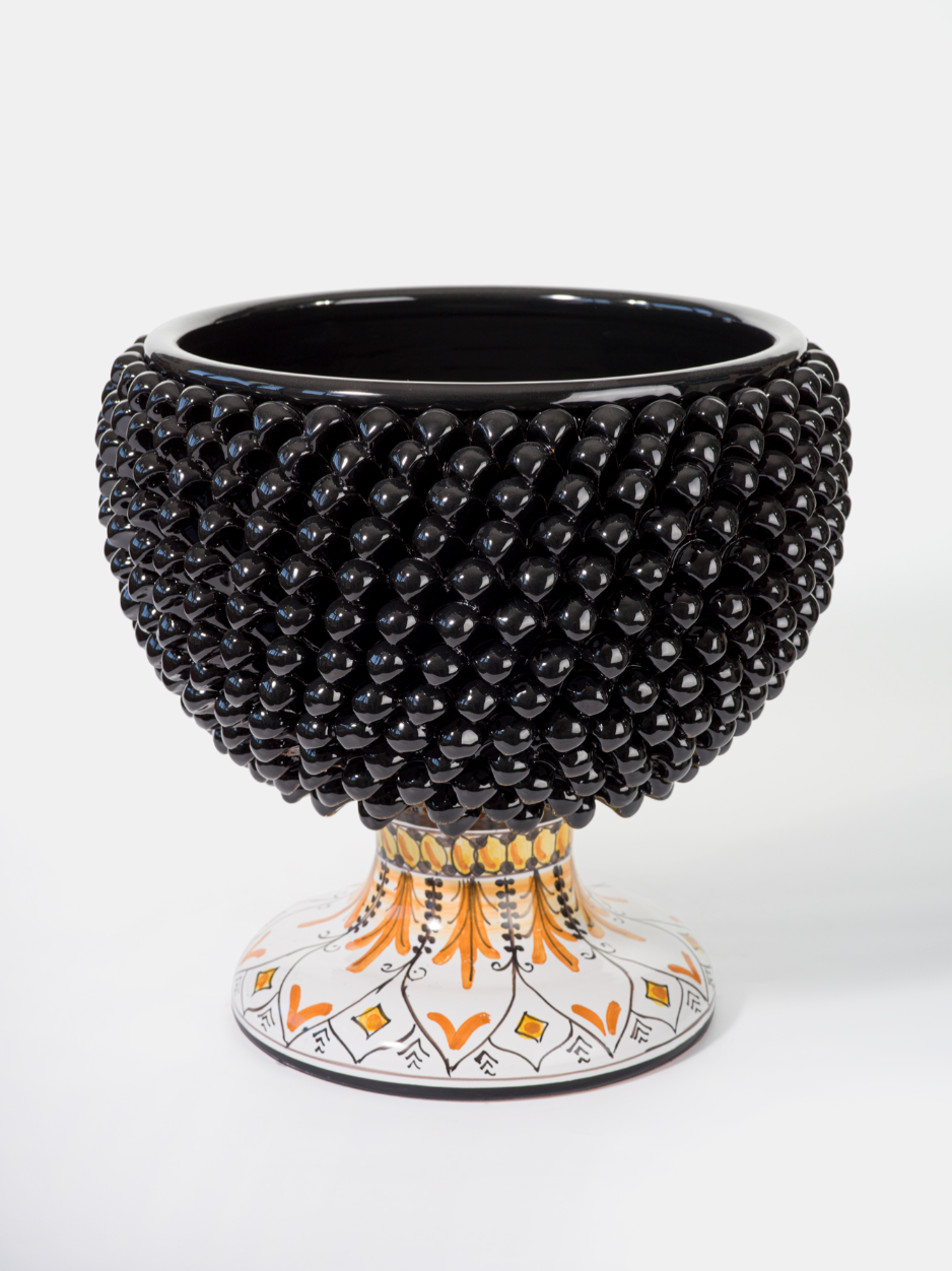 Mezza Pigna Ceramica Caltagirone cm H.32 L.30 Artigianale TDS Nero Base Decorata V.2 - MEZZE PIGNE