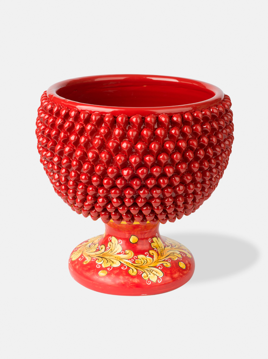 Mezza Pigna Ceramica Caltagirone cm H.32 L.30 Artigianale TDS Rosso Base Decorata V.2 - MEZZE PIGNE