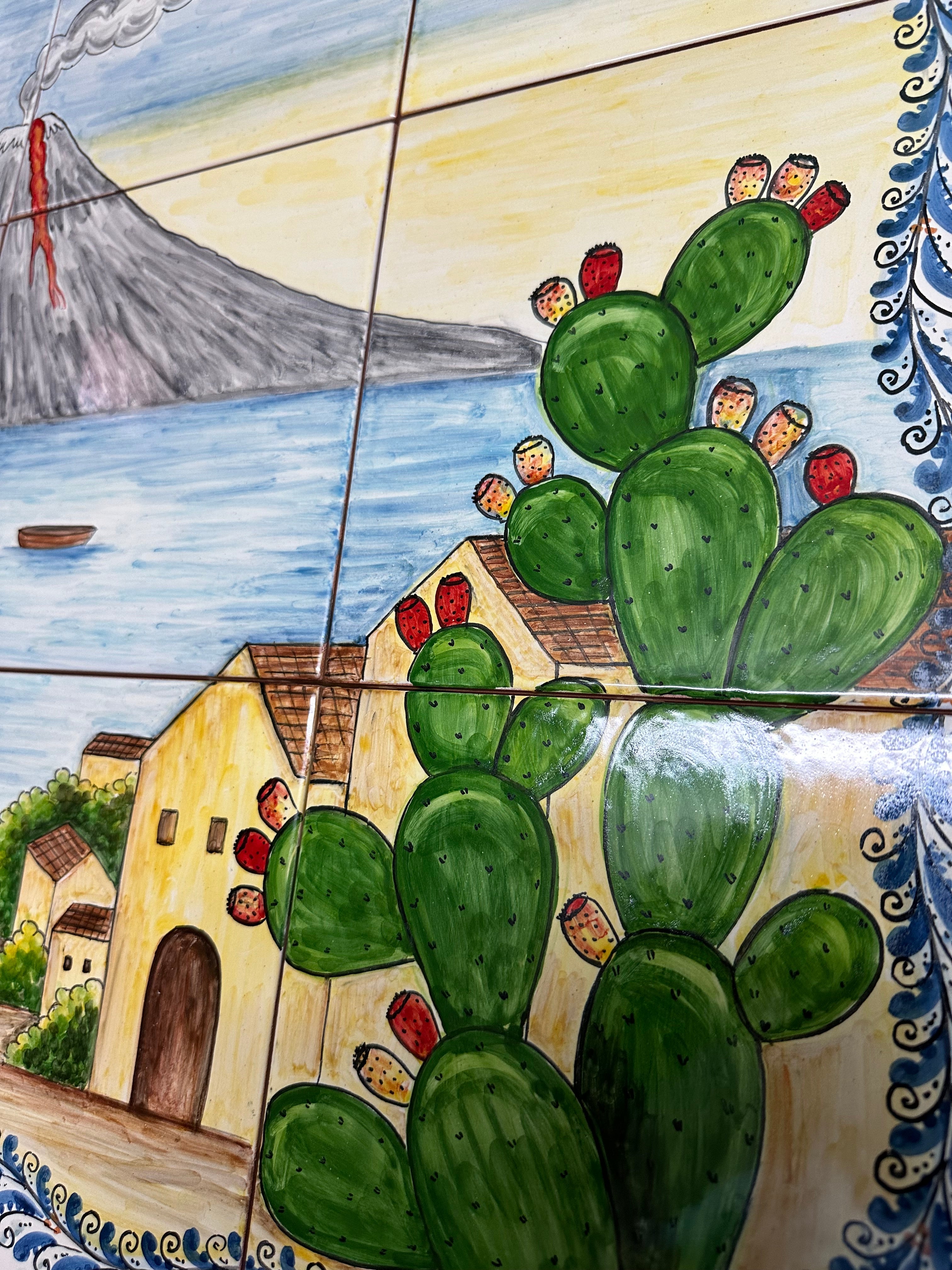 Mosaico Pannello Etna Ceramica Caltagirone cm 80x60 Piastrelle decorate a mano - MAIOLICHE