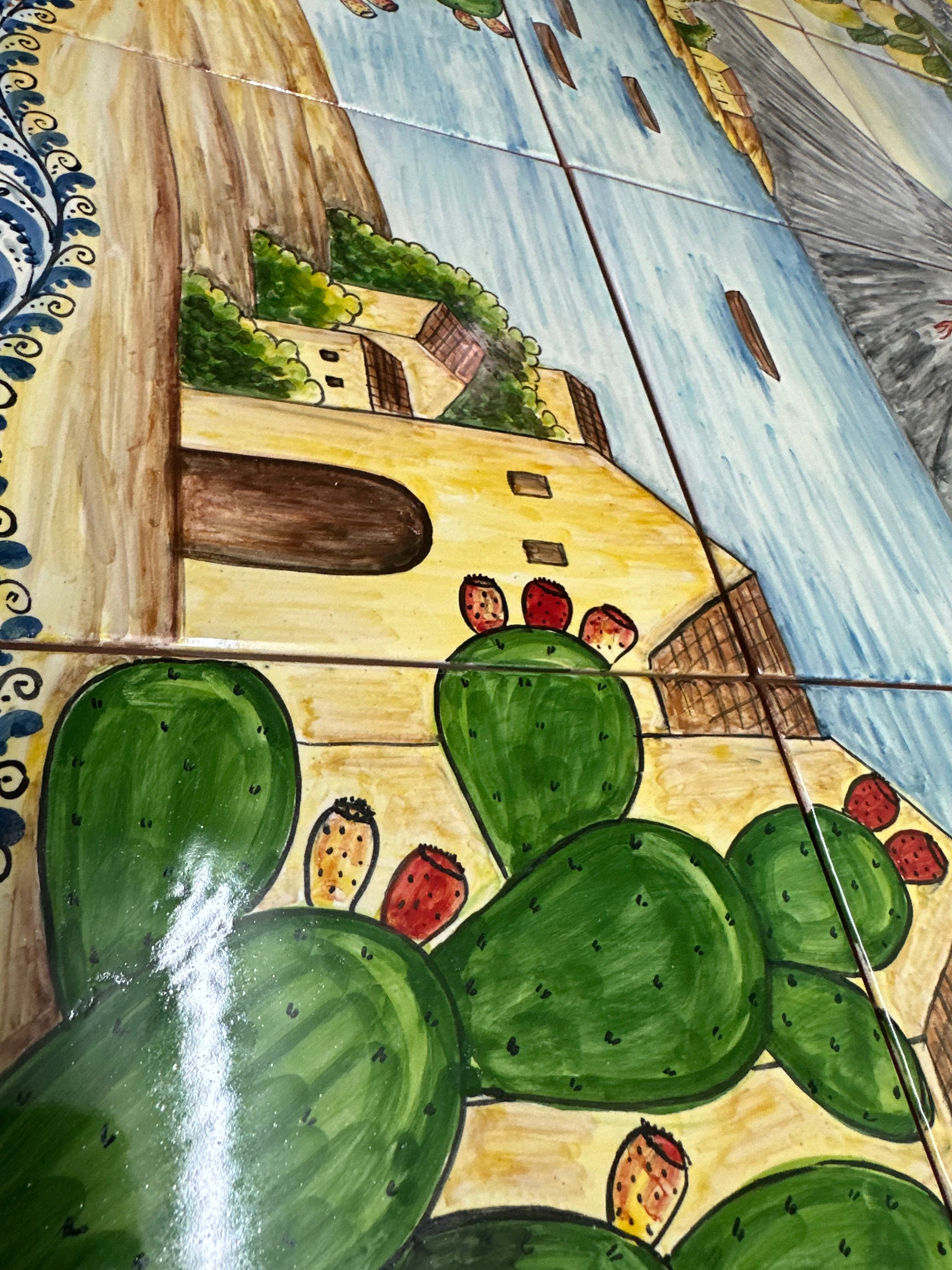 Mosaico Pannello Etna Ceramica Caltagirone cm 80x60 Piastrelle decorate a mano - MAIOLICHE