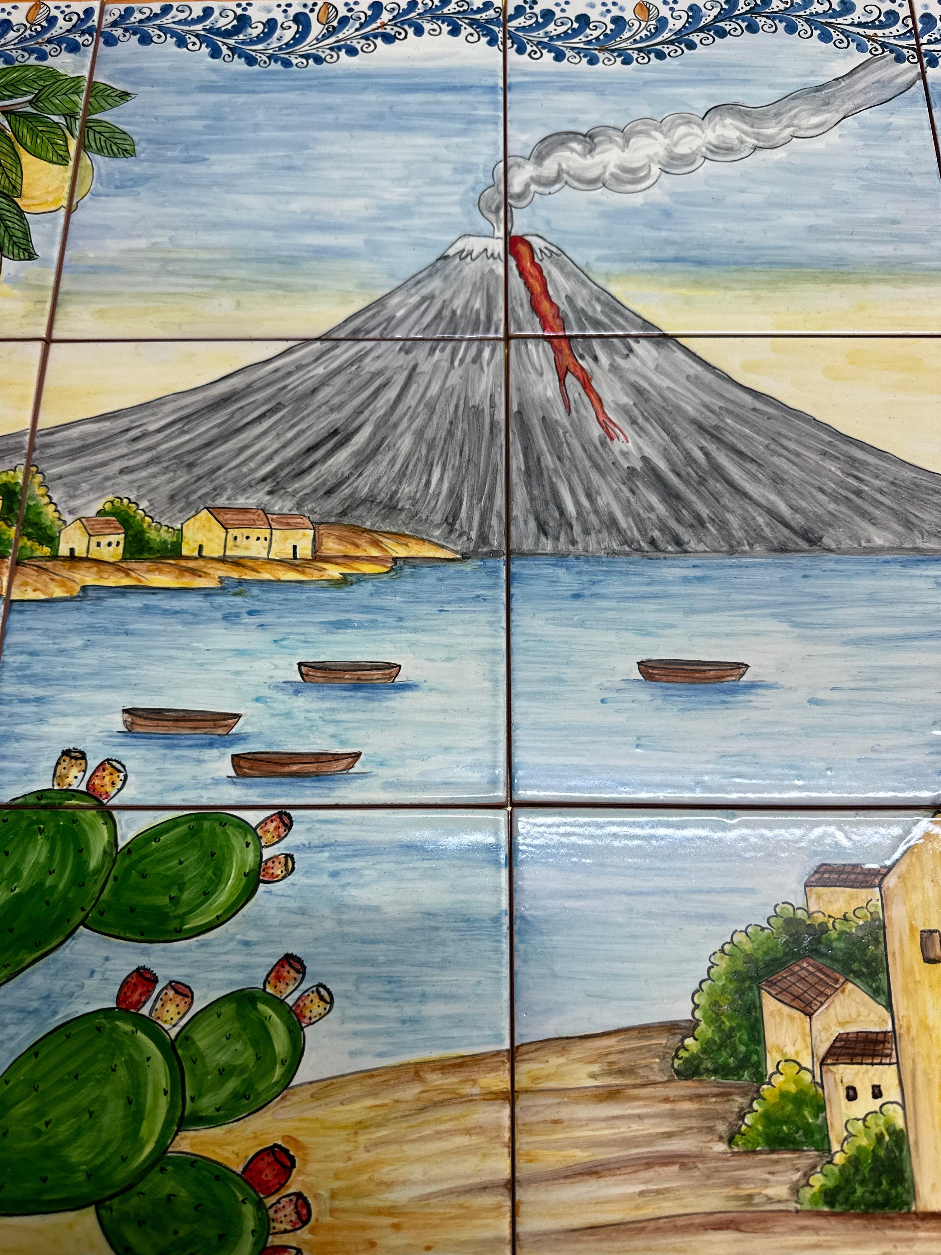 Mosaico Pannello Etna Ceramica Caltagirone cm 80x60 Piastrelle decorate a mano - MAIOLICHE