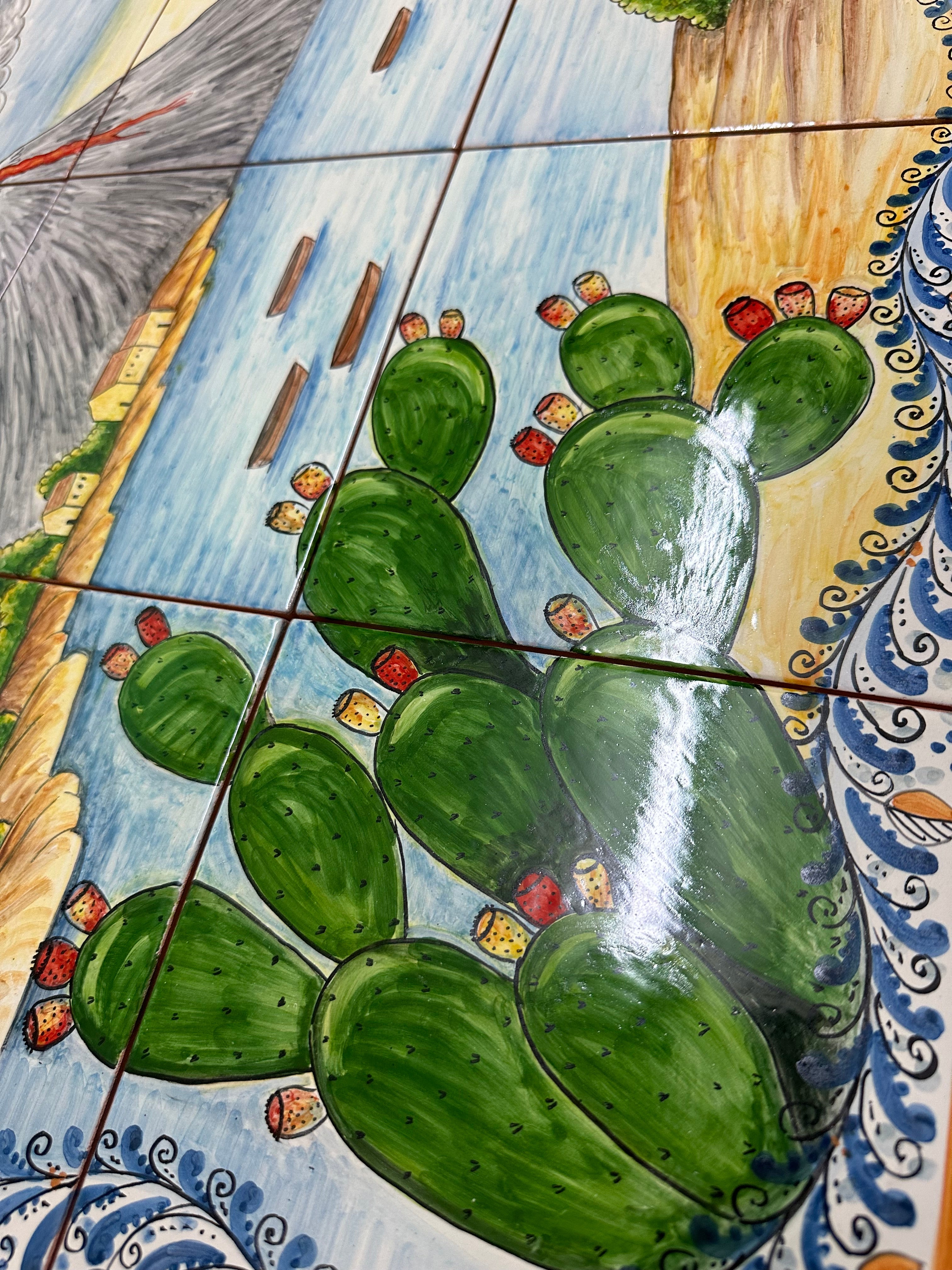 Mosaico Pannello Etna Ceramica Caltagirone cm 80x60 Piastrelle decorate a mano - MAIOLICHE