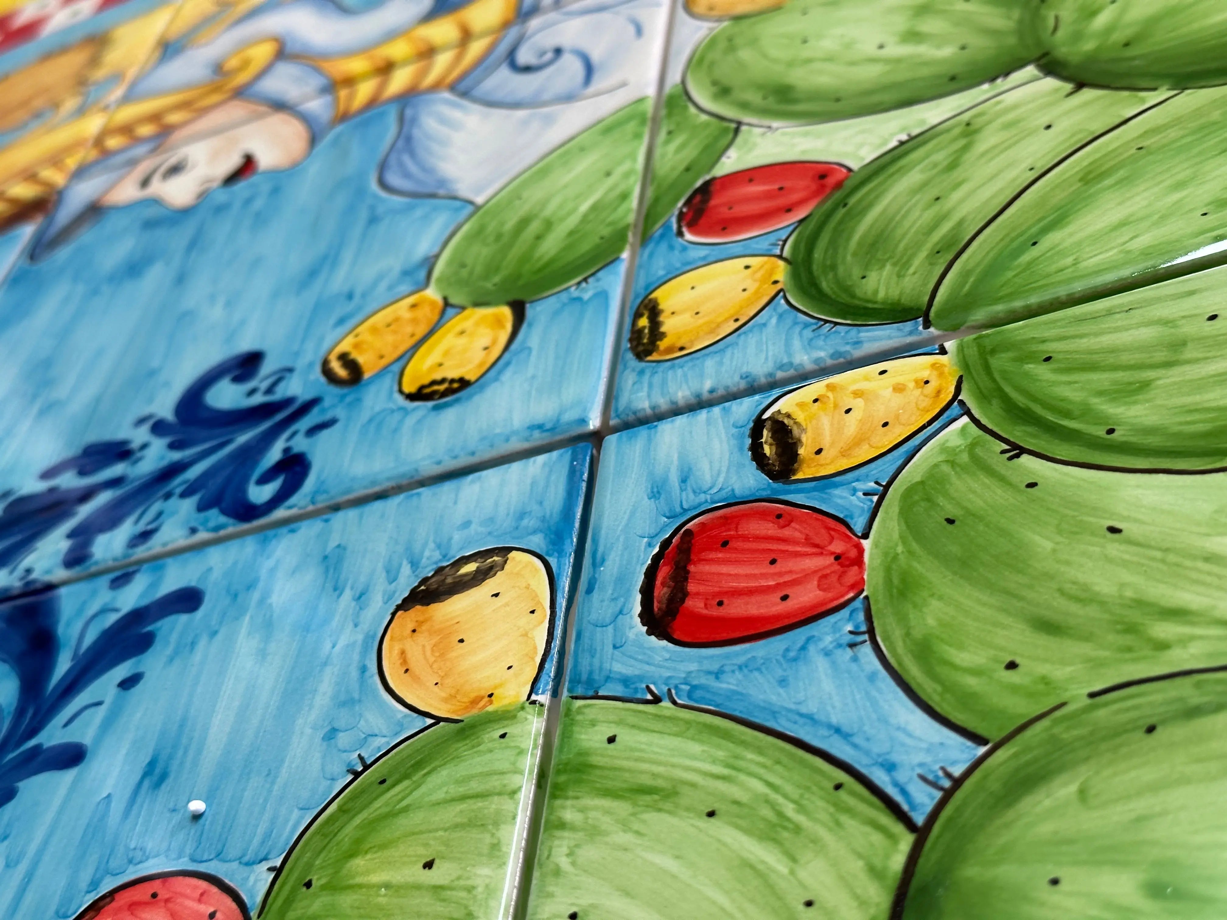 Mosaico Pannello Paladino Ceramica Caltagirone cm 60x60 Mattonelle decorate a mano DD CERAMICHE SICILIANE