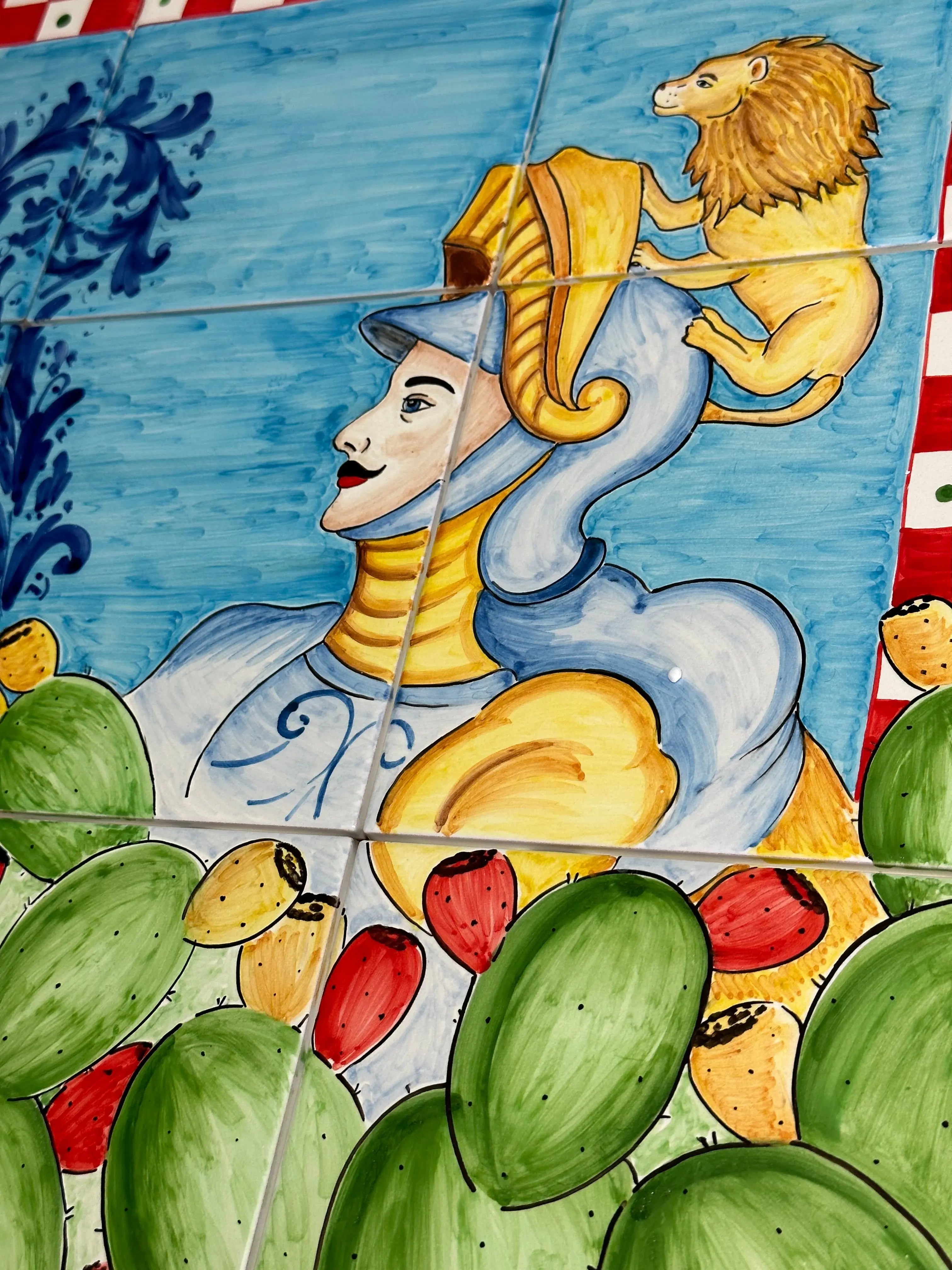 Mosaico Pannello Paladino Ceramica Caltagirone cm 60x60 Mattonelle decorate a mano DD CERAMICHE SICILIANE