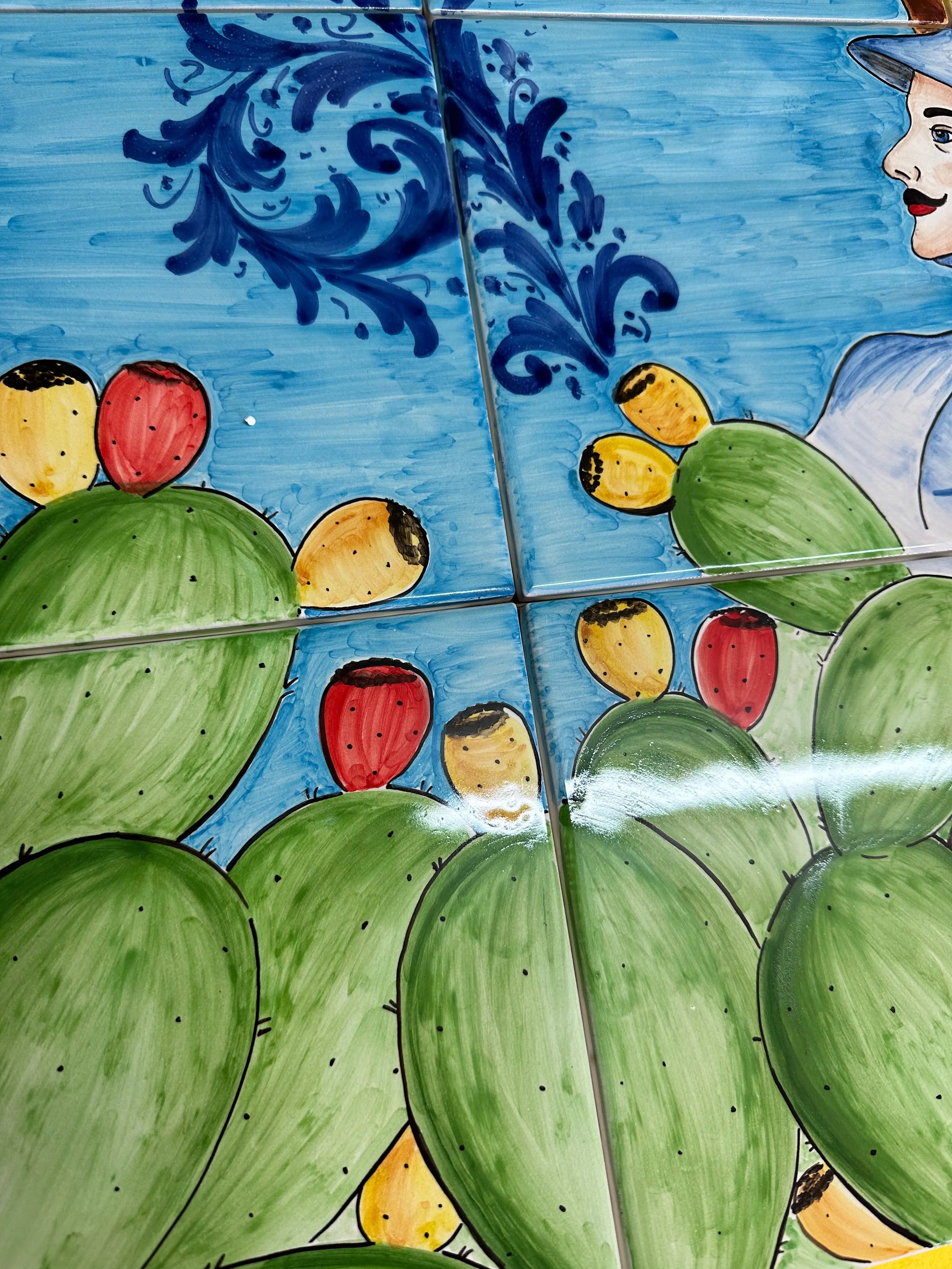 Mosaico Pannello Paladino Ceramica Caltagirone cm 60x60 Mattonelle decorate a mano DD CERAMICHE SICILIANE