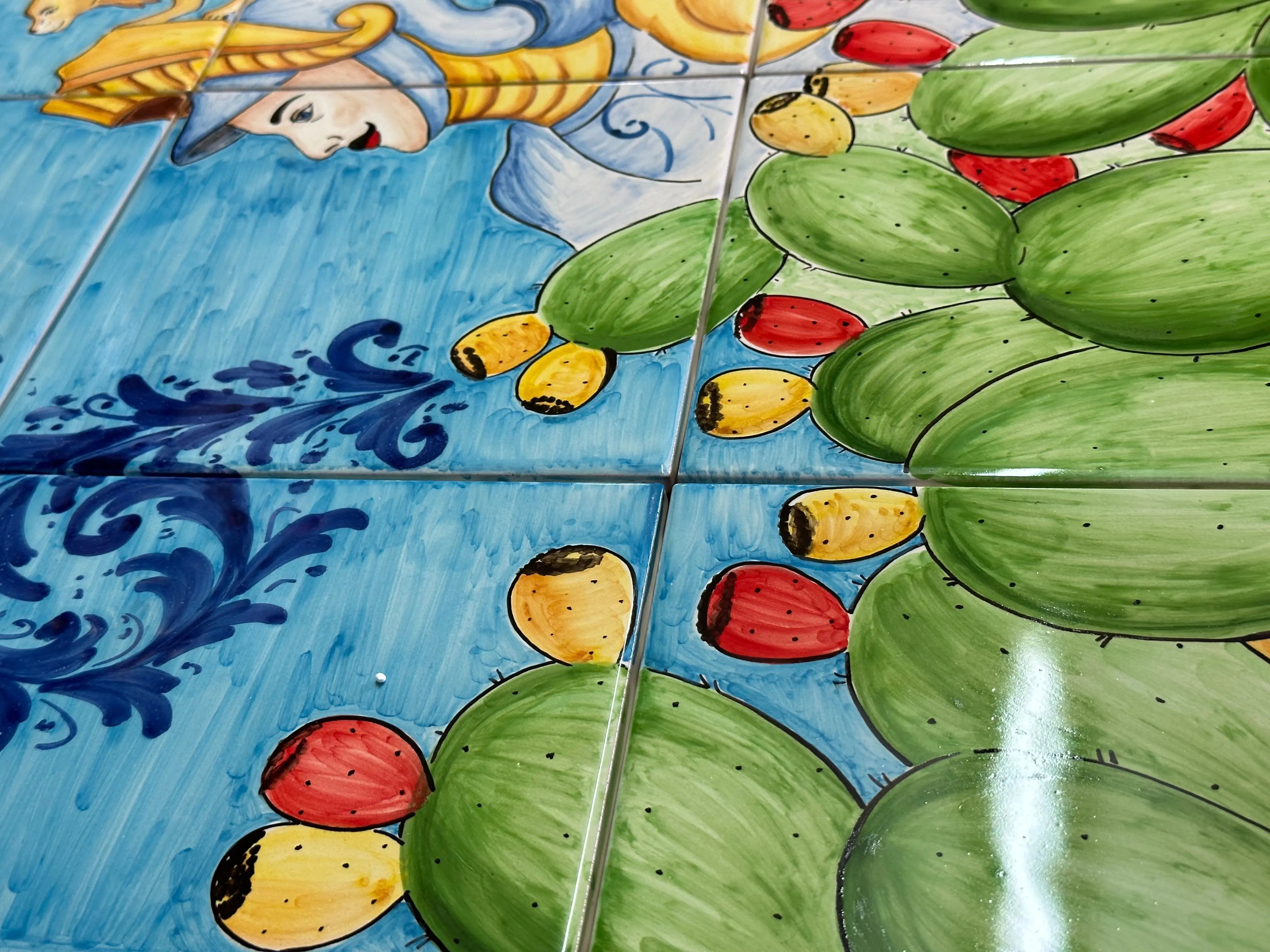 Mosaico Pannello Paladino Ceramica Caltagirone cm 60x60 Mattonelle decorate a mano DD CERAMICHE SICILIANE