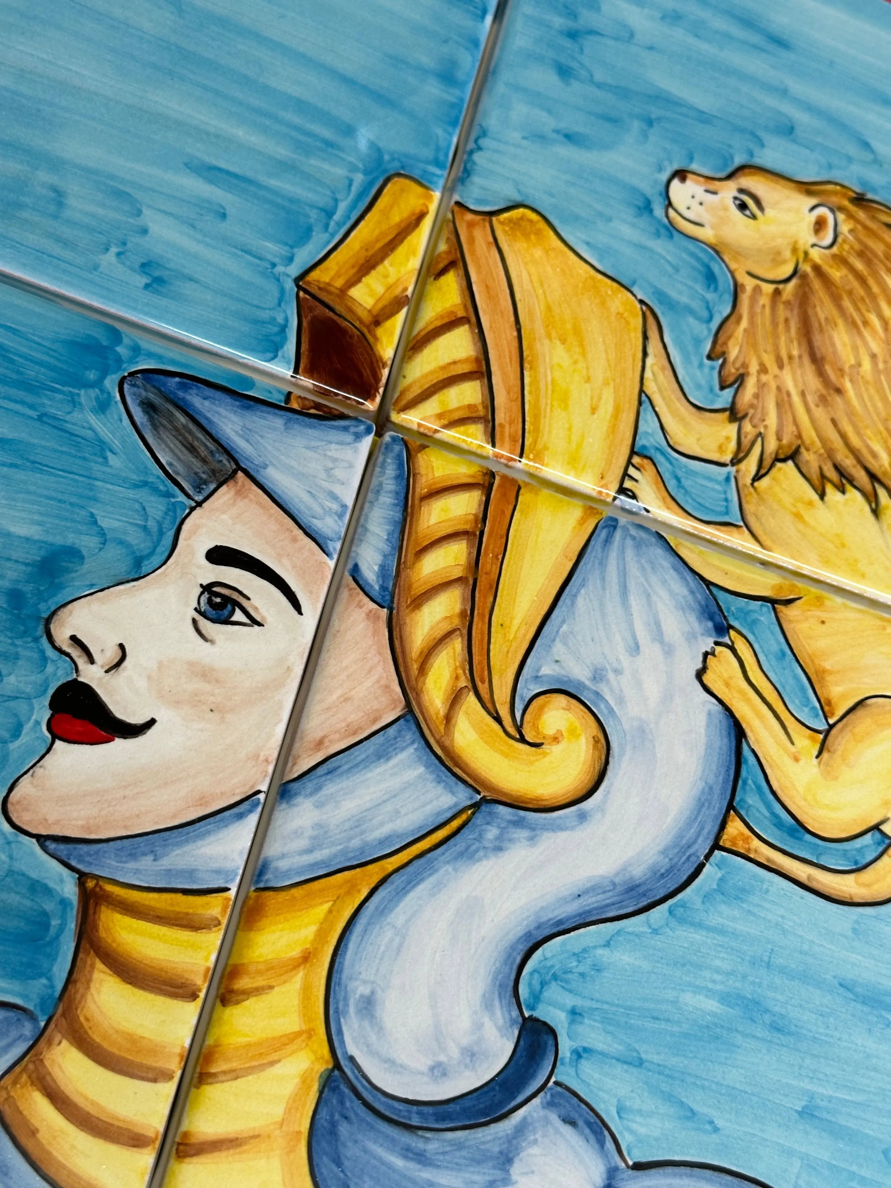 Mosaico Pannello Paladino Ceramica Caltagirone cm 60x60 Mattonelle decorate a mano DD CERAMICHE SICILIANE