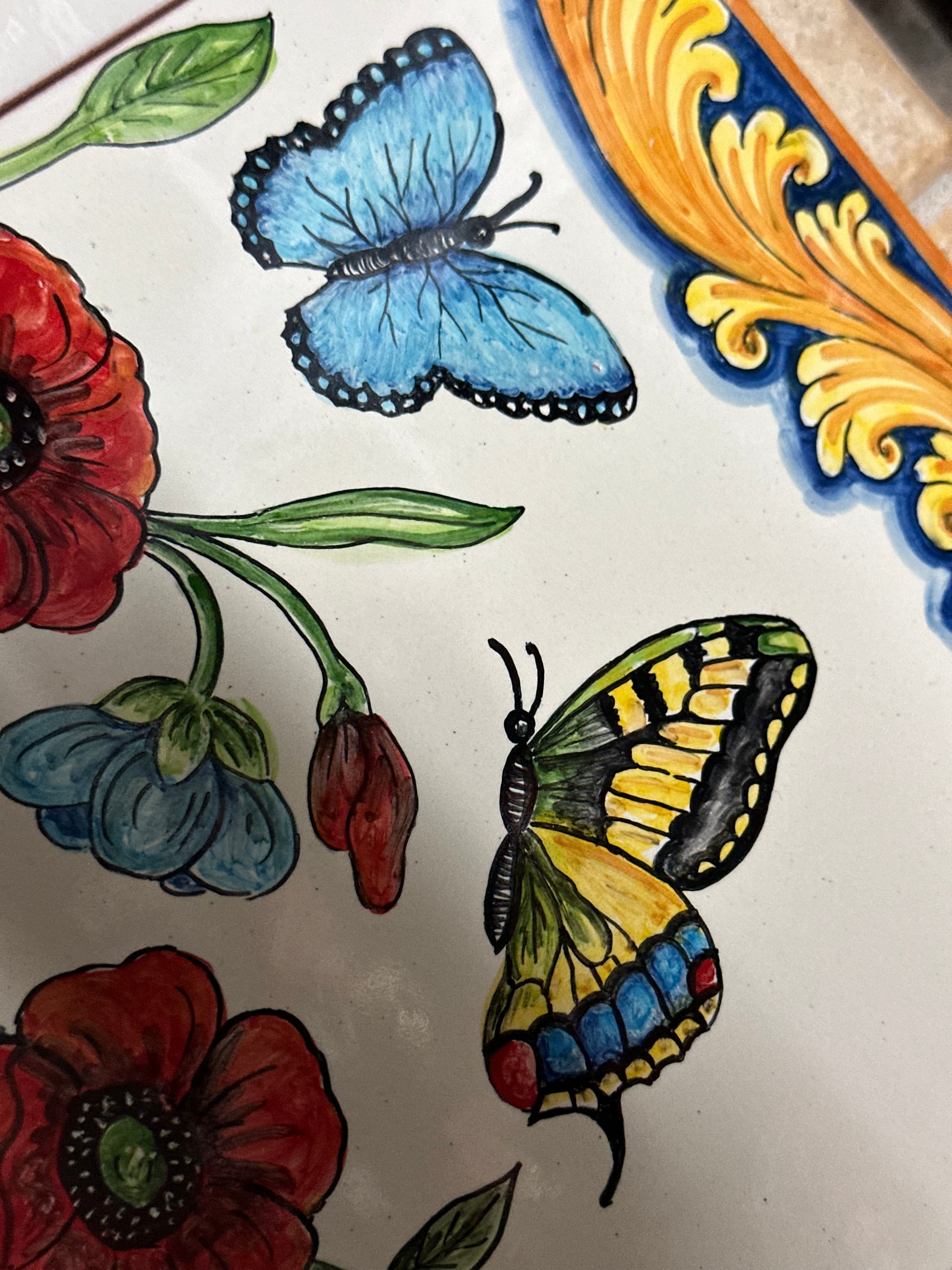 Mosaico Pannello Vaso di Fiori Ceramica Caltagirone cm 60x60 Piastrelle decorate a mano - MAIOLICHE