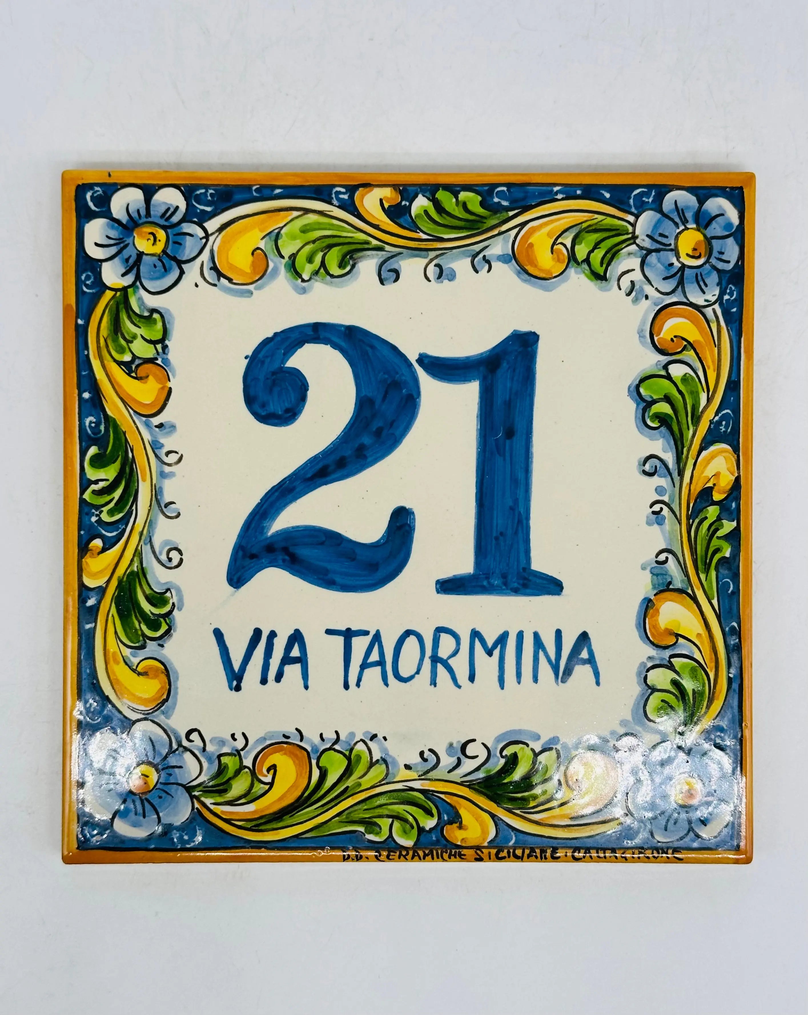 Numero Civico Mattonella cm 15x15 Ceramica Artigianale Caltagirone DD CERAMICHE SICILIANE