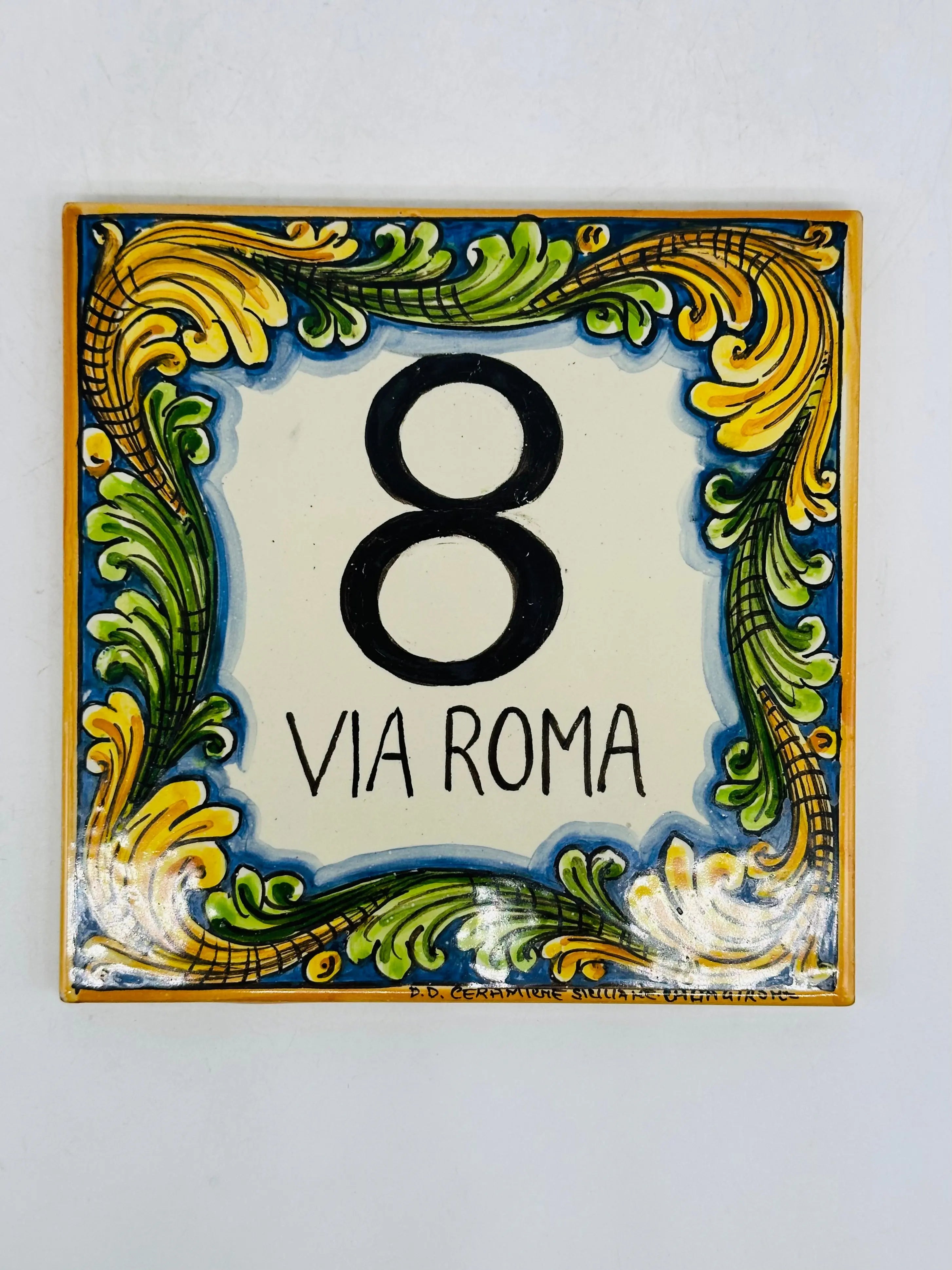 Numero Civico Mattonella cm 15x15 Ceramica Artigianale Caltagirone DD CERAMICHE SICILIANE