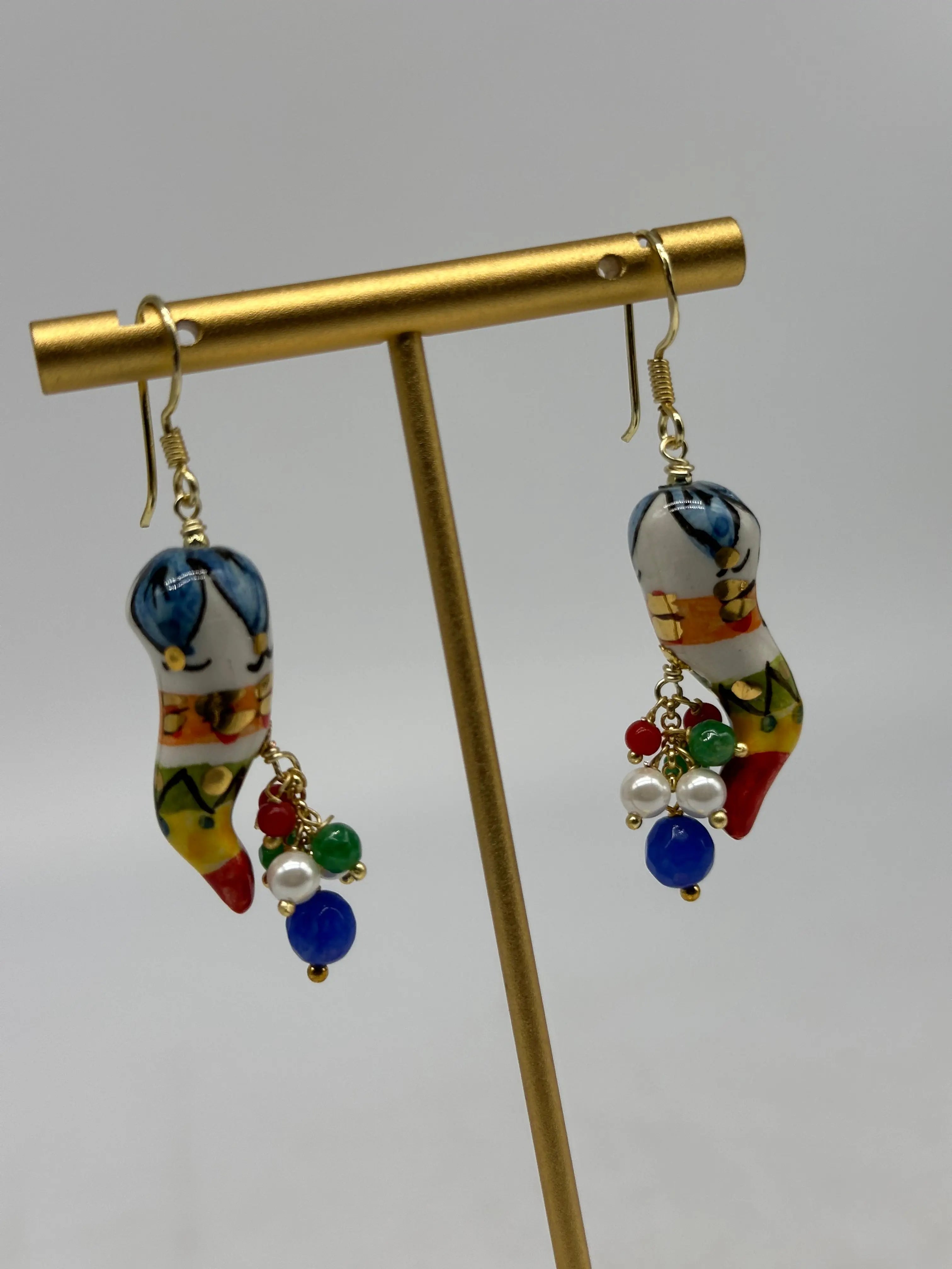 Orecchini Artigianali Corno Portafortuna in Ceramica di Caltagirone V.1 DD CERAMICHE SICILIANE