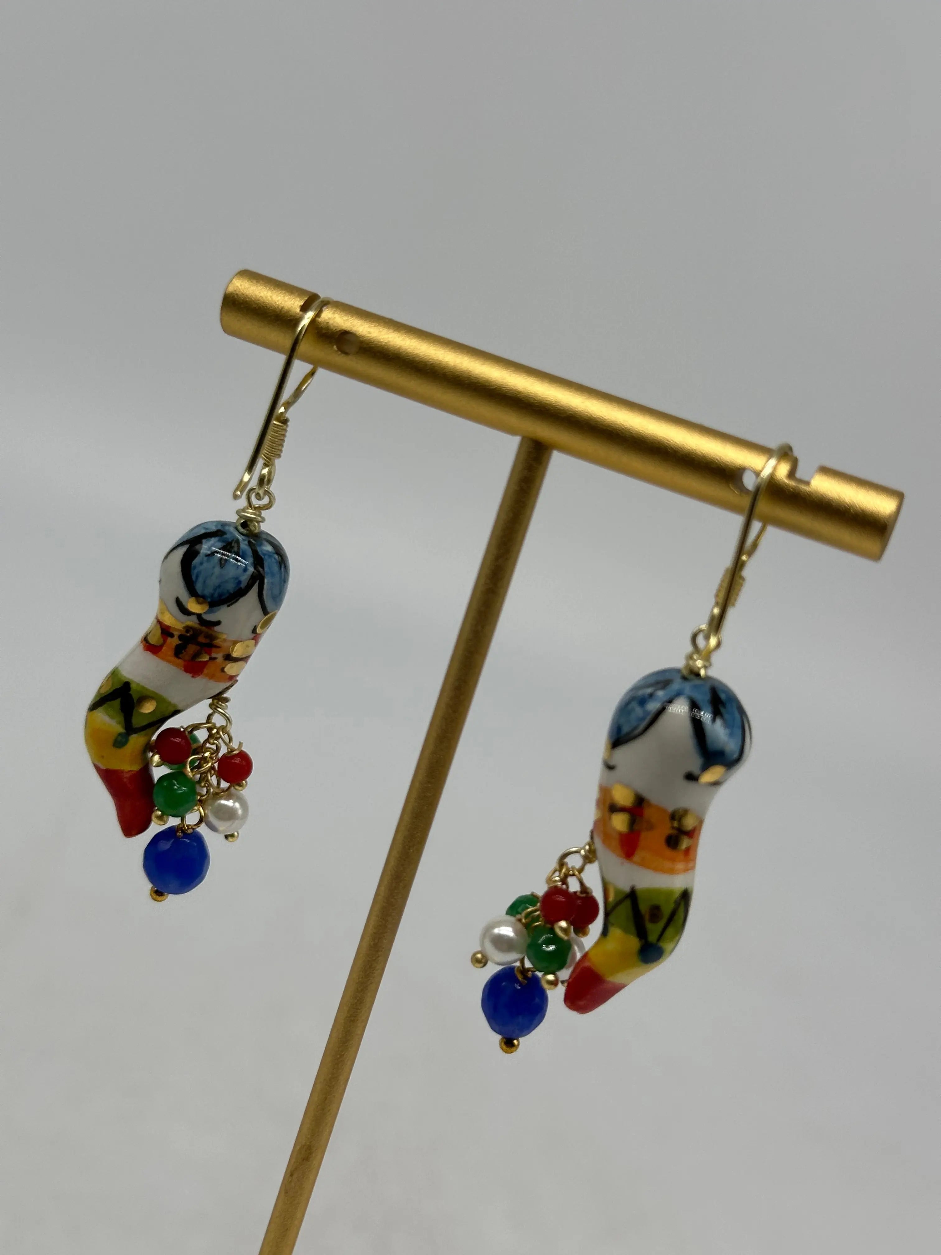 Orecchini Artigianali Corno Portafortuna in Ceramica di Caltagirone V.1 DD CERAMICHE SICILIANE