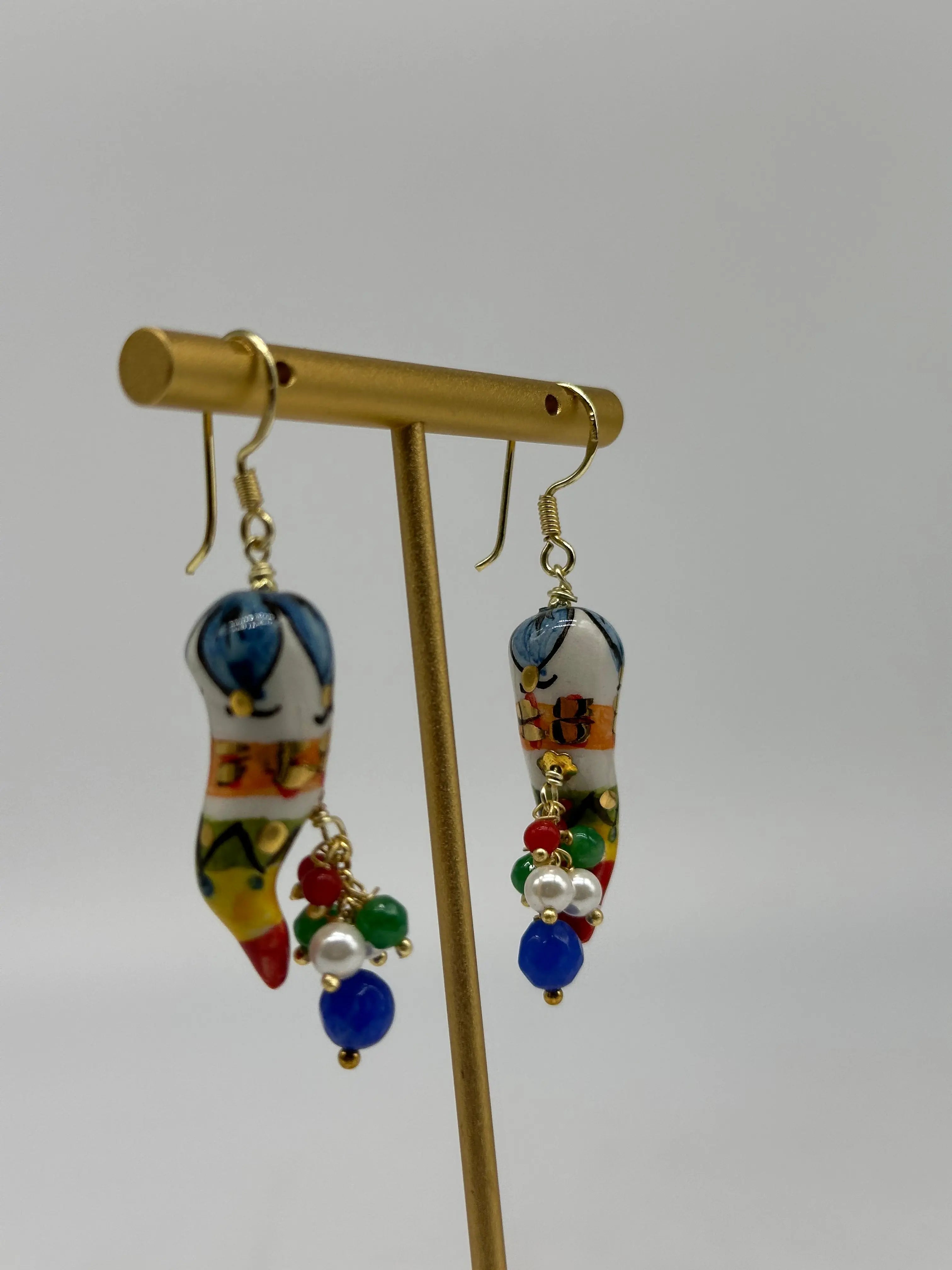 Orecchini Artigianali Corno Portafortuna in Ceramica di Caltagirone V.1 DD CERAMICHE SICILIANE