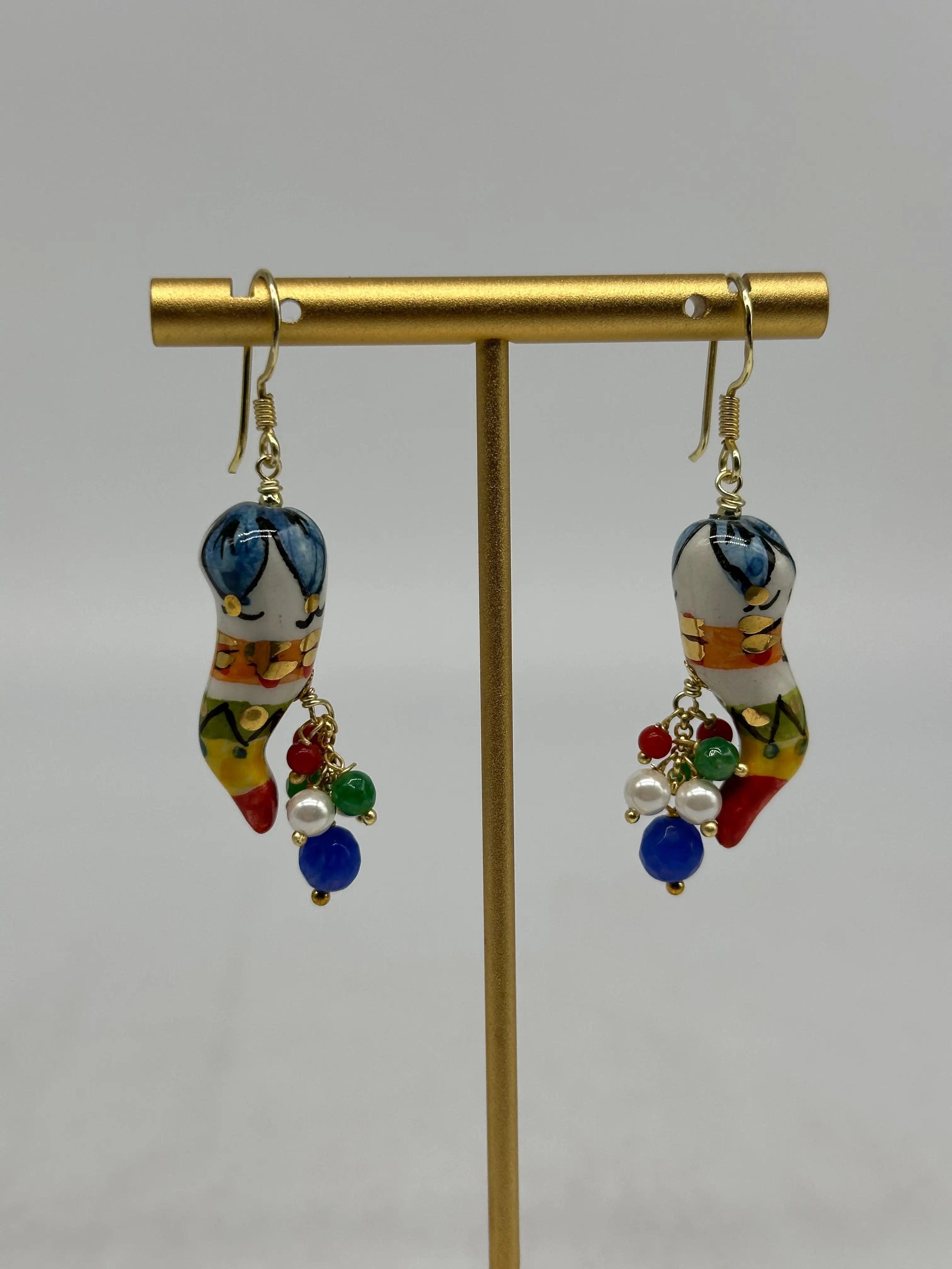 Orecchini Artigianali Corno Portafortuna in Ceramica di Caltagirone V.1 DD CERAMICHE SICILIANE