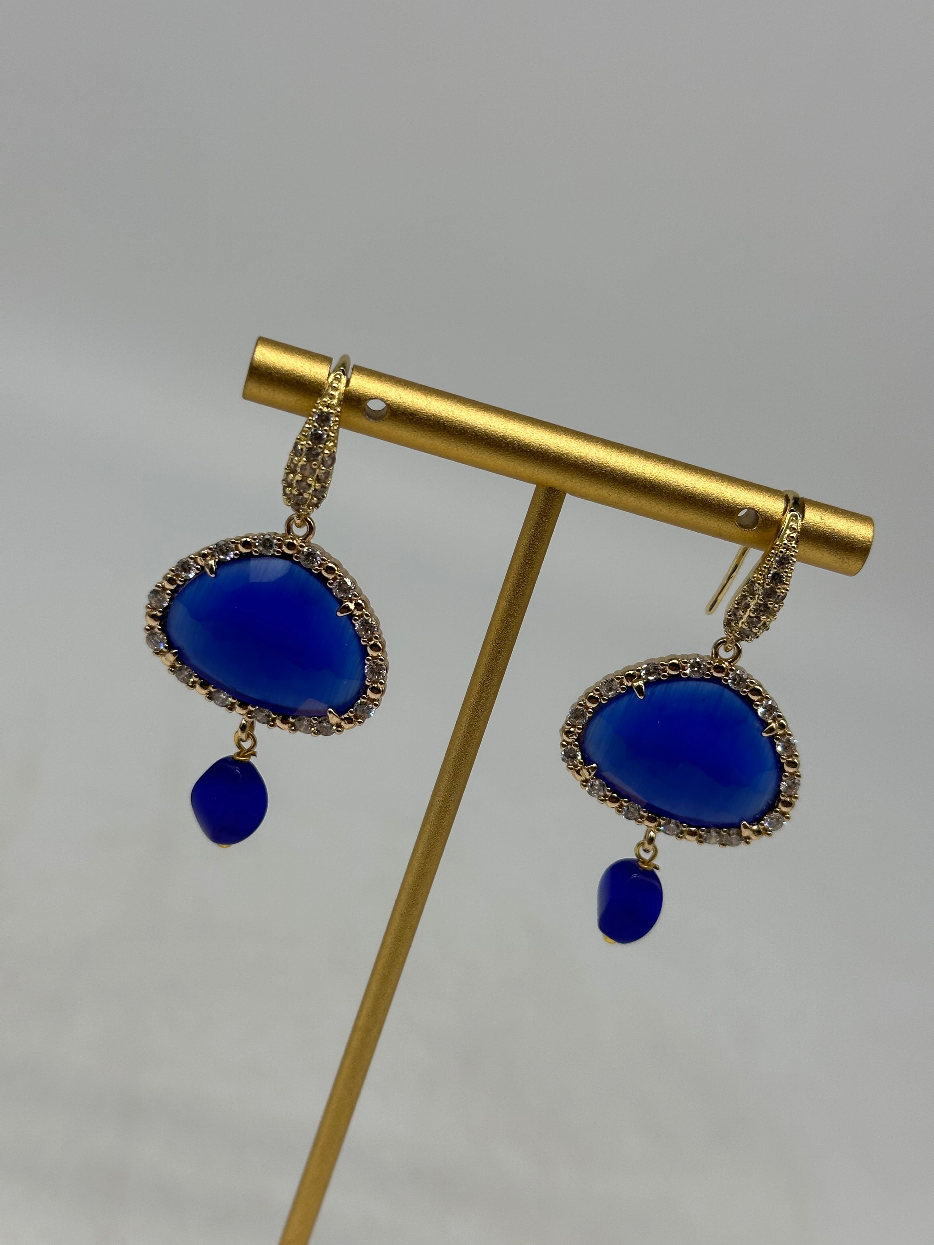 Orecchini Artigianali Smeraldi Blu Pietra e Brillantini - BIJOUX