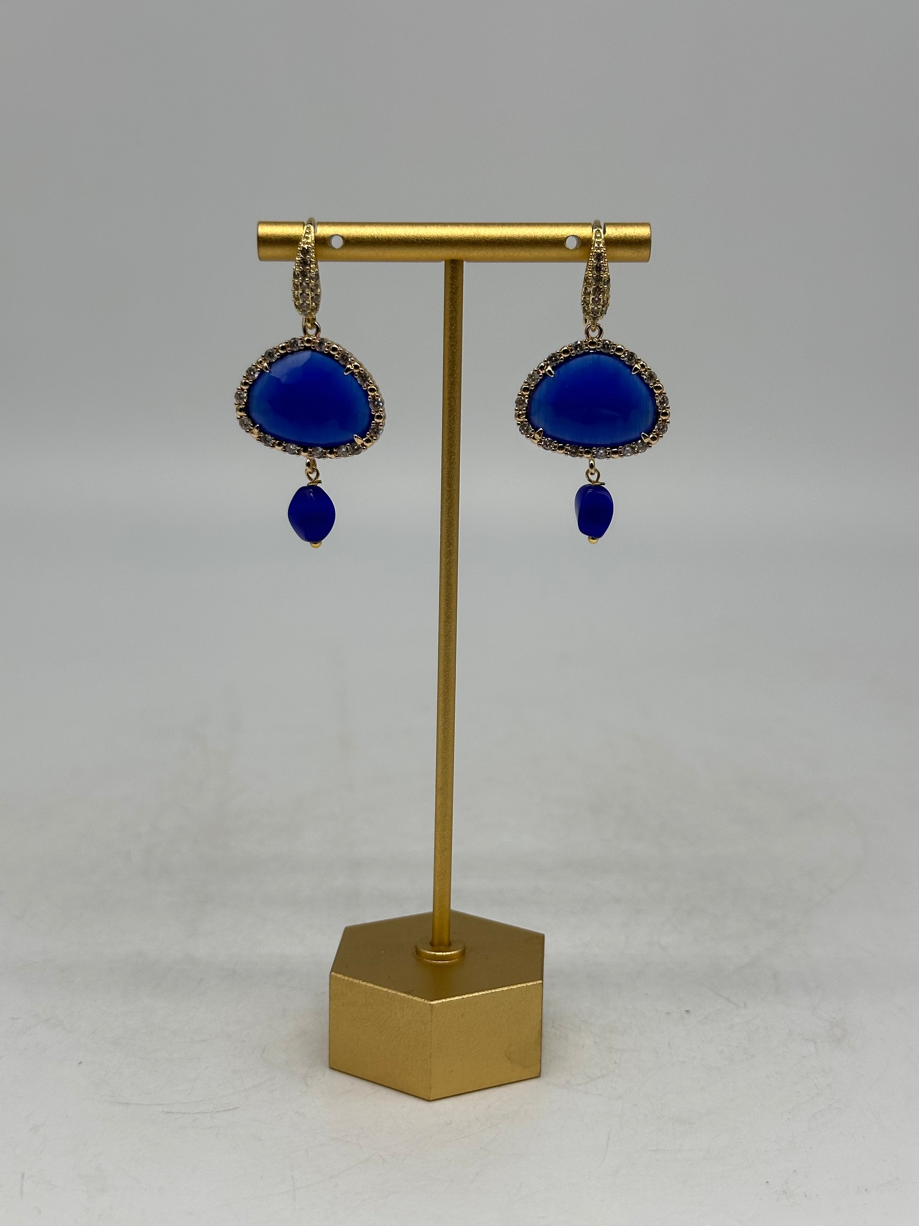 Orecchini Artigianali Smeraldi Blu Pietra e Brillantini - BIJOUX