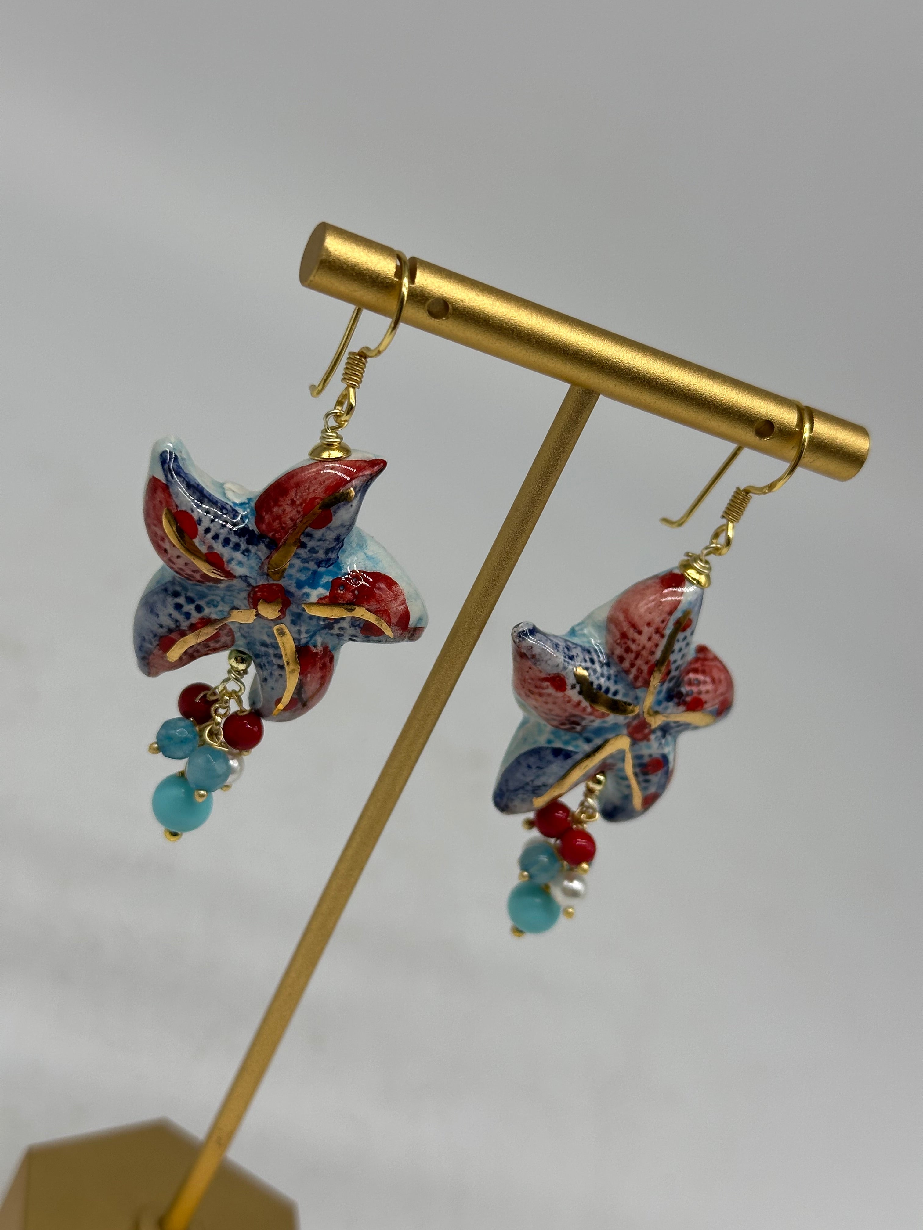 Orecchini Artigianali Stella Marina in Ceramica di Caltagirone pietre varie - ORECCHINI