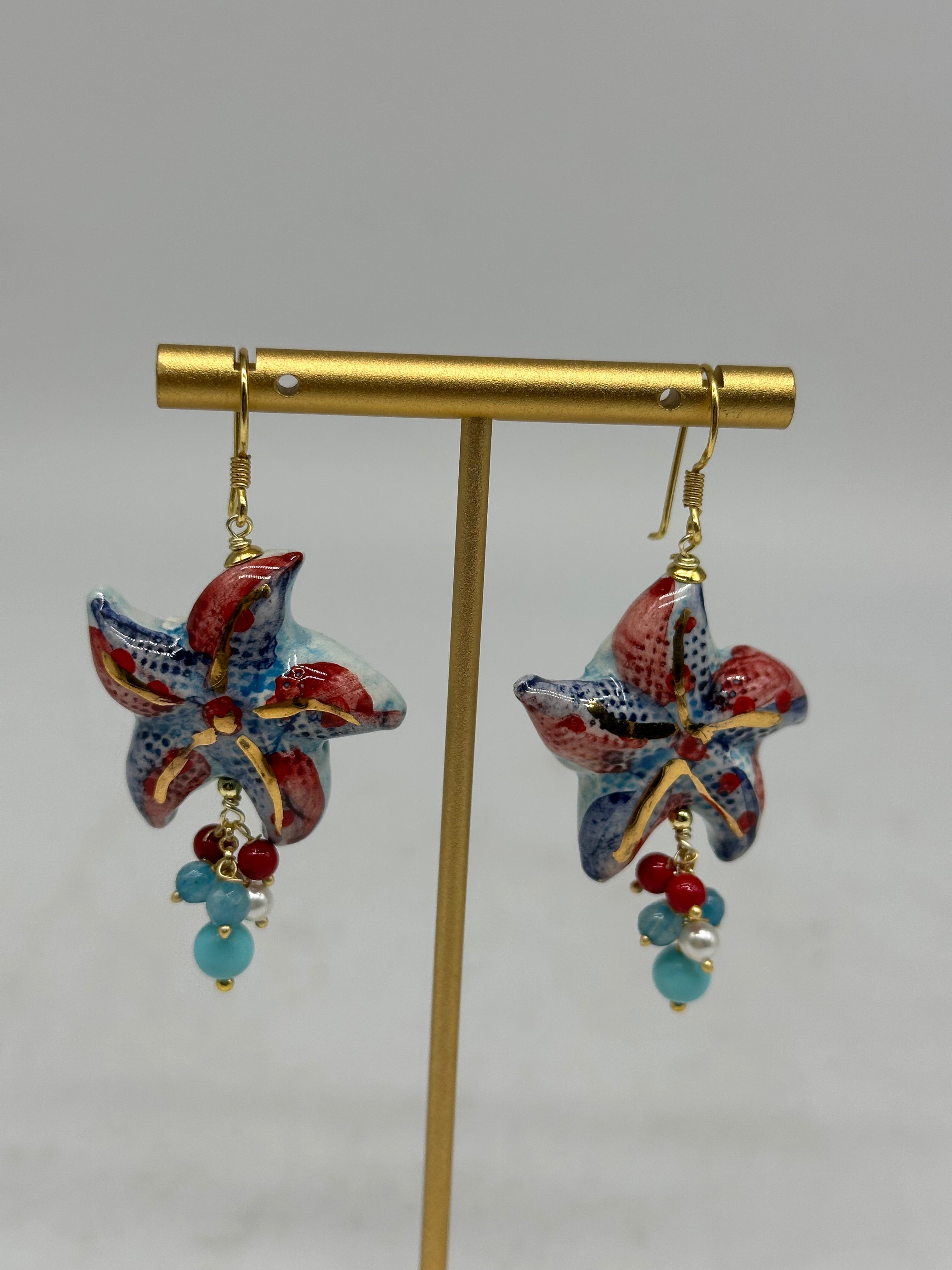 Orecchini Artigianali Stella Marina in Ceramica di Caltagirone pietre varie - ORECCHINI