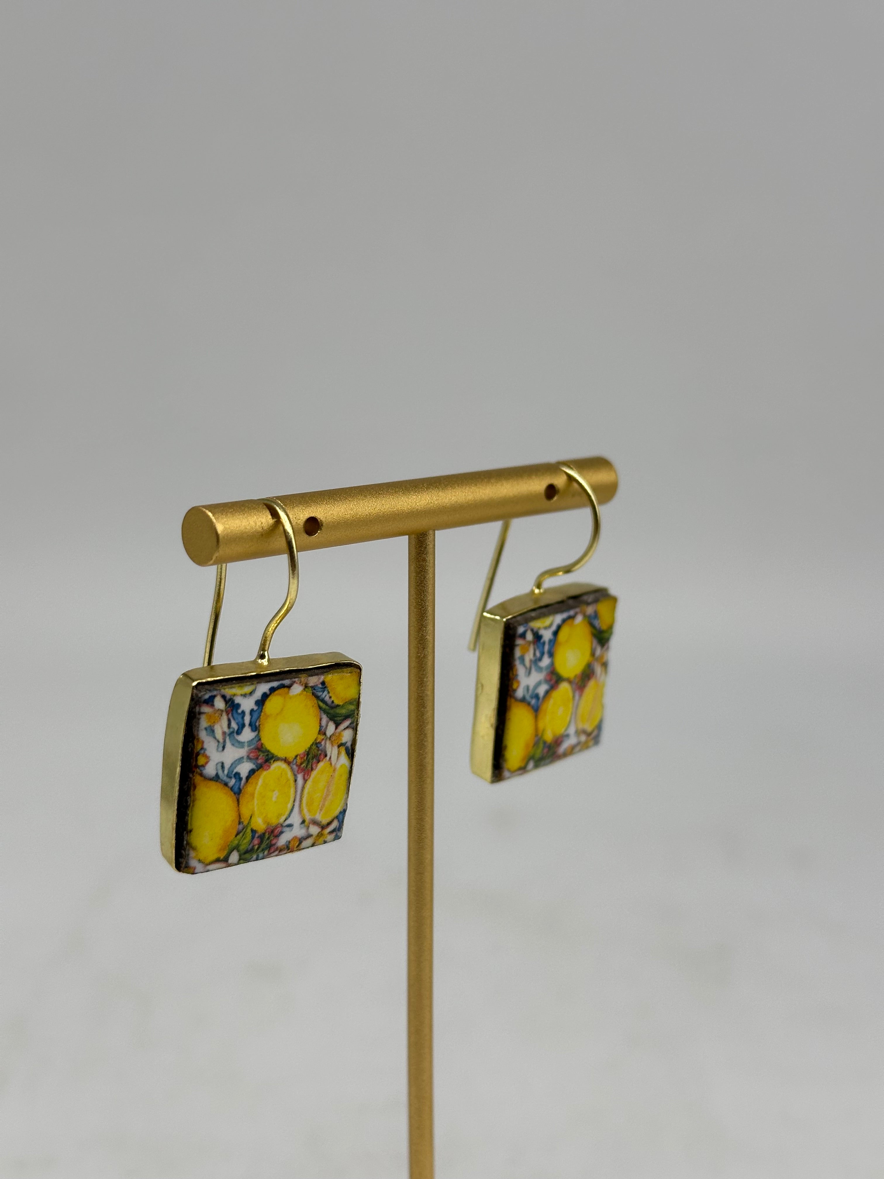 Orecchini Mattonella Maiolica Ceramica di Caltagirone V.14 - ORECCHINI