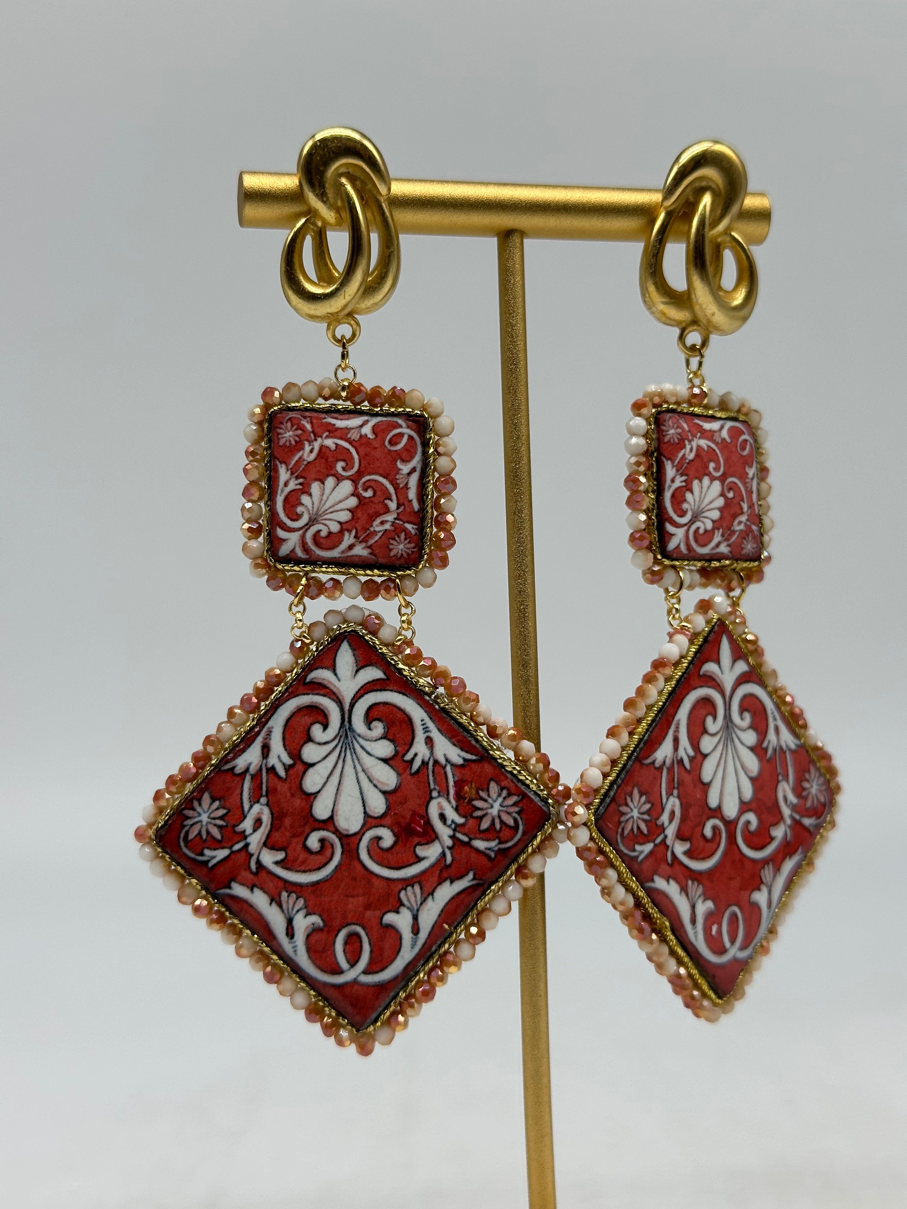 Orecchini Piastrella Ceramica di Caltagirone cornice bianca V.10 - BIJOUX