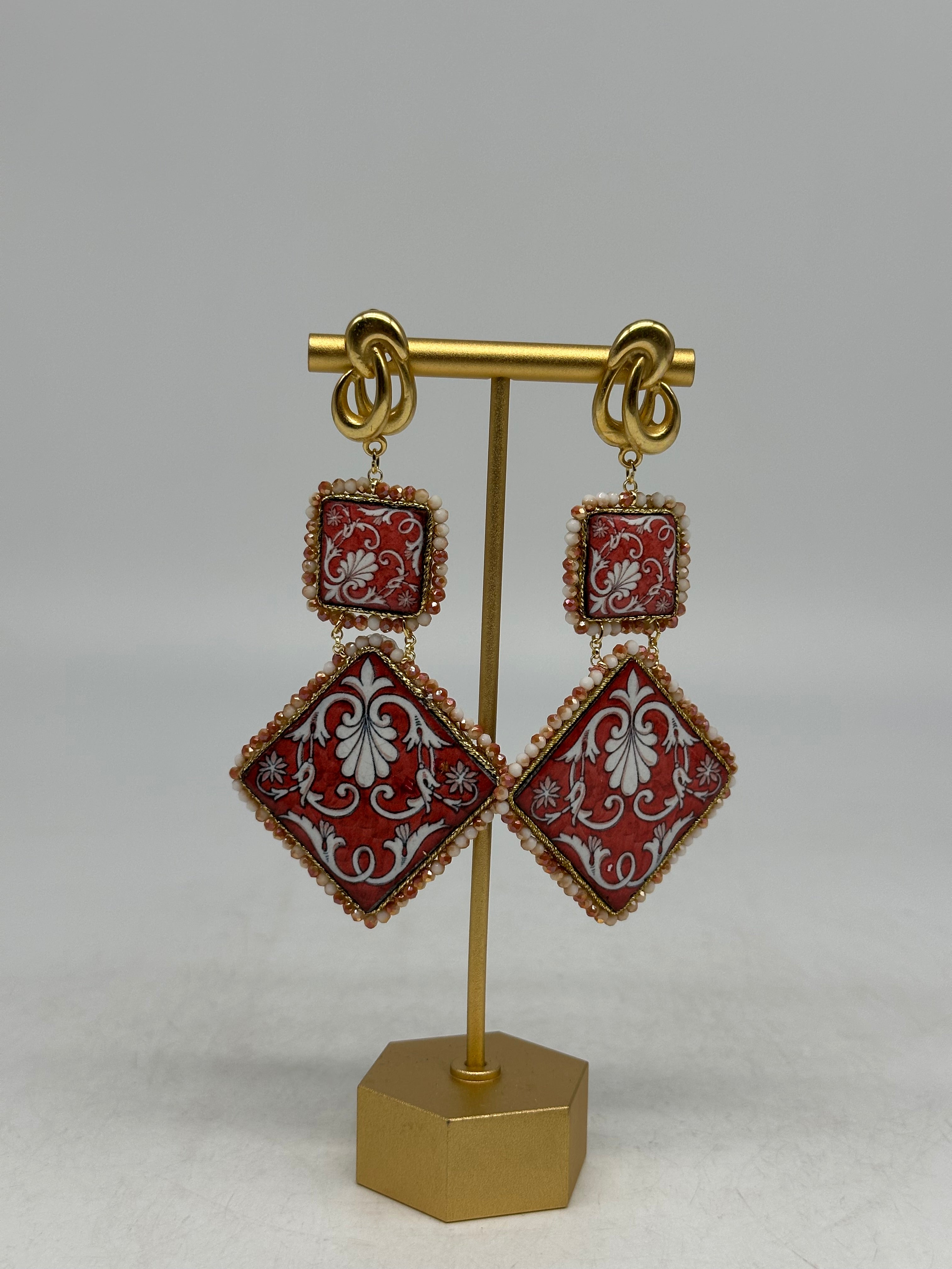 Orecchini Piastrella Ceramica di Caltagirone cornice bianca V.10 - BIJOUX