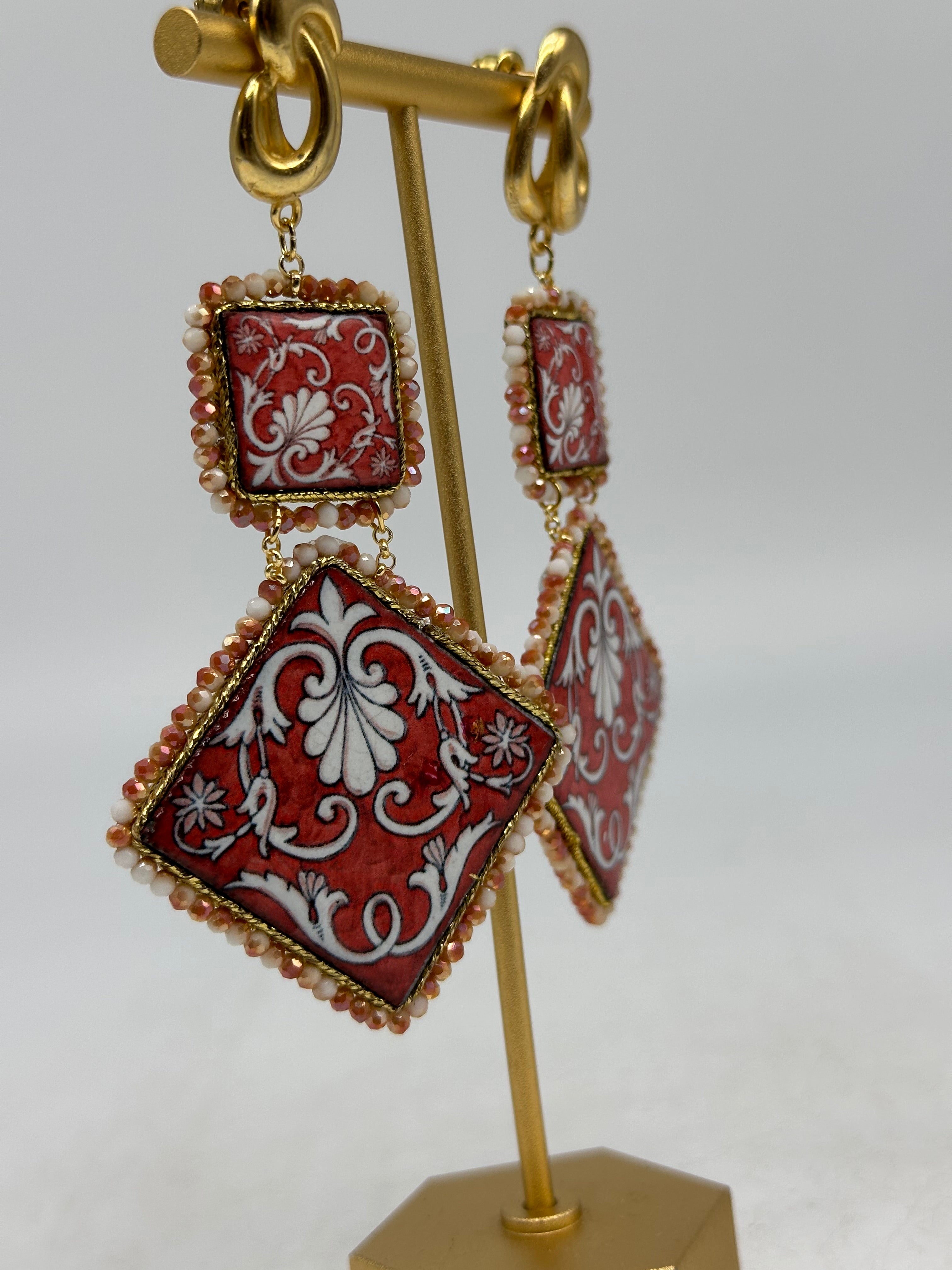 Orecchini Piastrella Ceramica di Caltagirone cornice bianca V.10 - BIJOUX