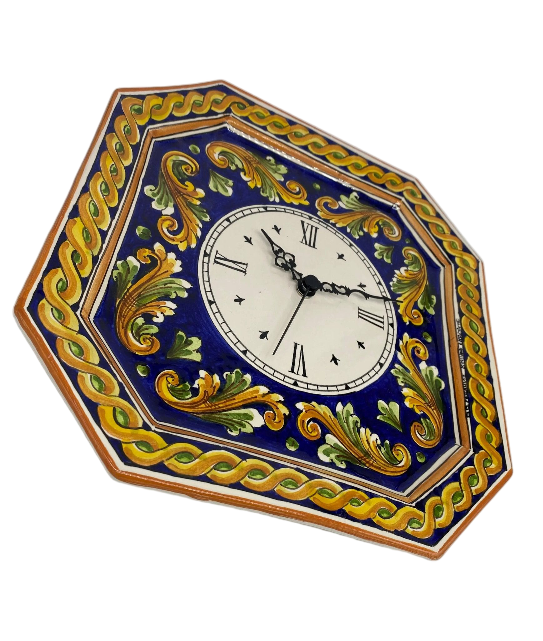 Orologio da Parete Ceramica Caltagirone Ottagonale dipinto a mano cm 32 Decoro n.2 - DD CERAMICHE SICILIANE