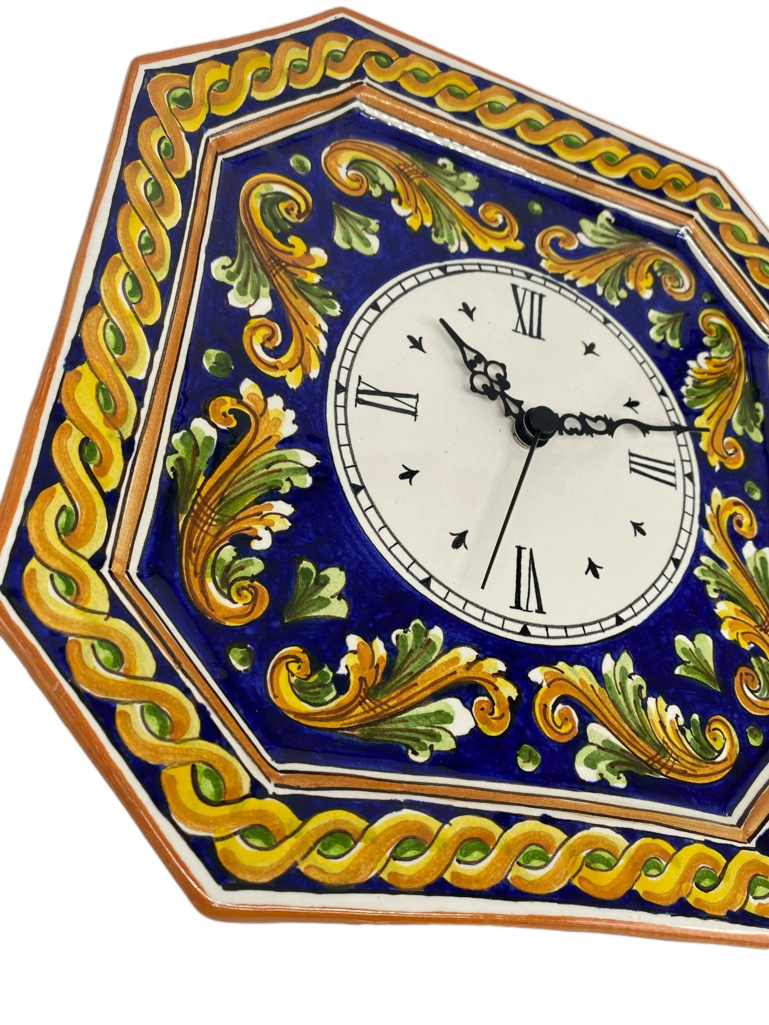 Orologio da Parete Ceramica Caltagirone Ottagonale dipinto a mano cm 32 Decoro n.2 - DD CERAMICHE SICILIANE