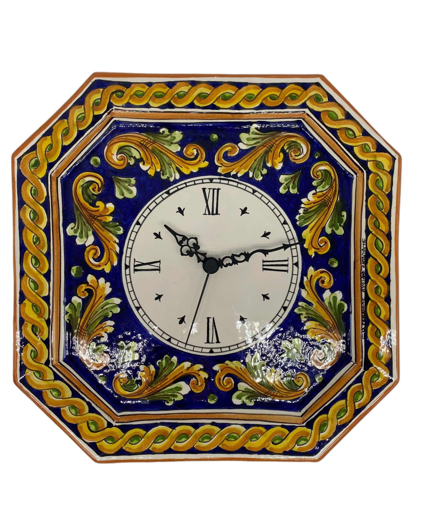 Orologio da Parete Ceramica Caltagirone Ottagonale dipinto a mano cm 32 Decoro n.2 - DD CERAMICHE SICILIANE